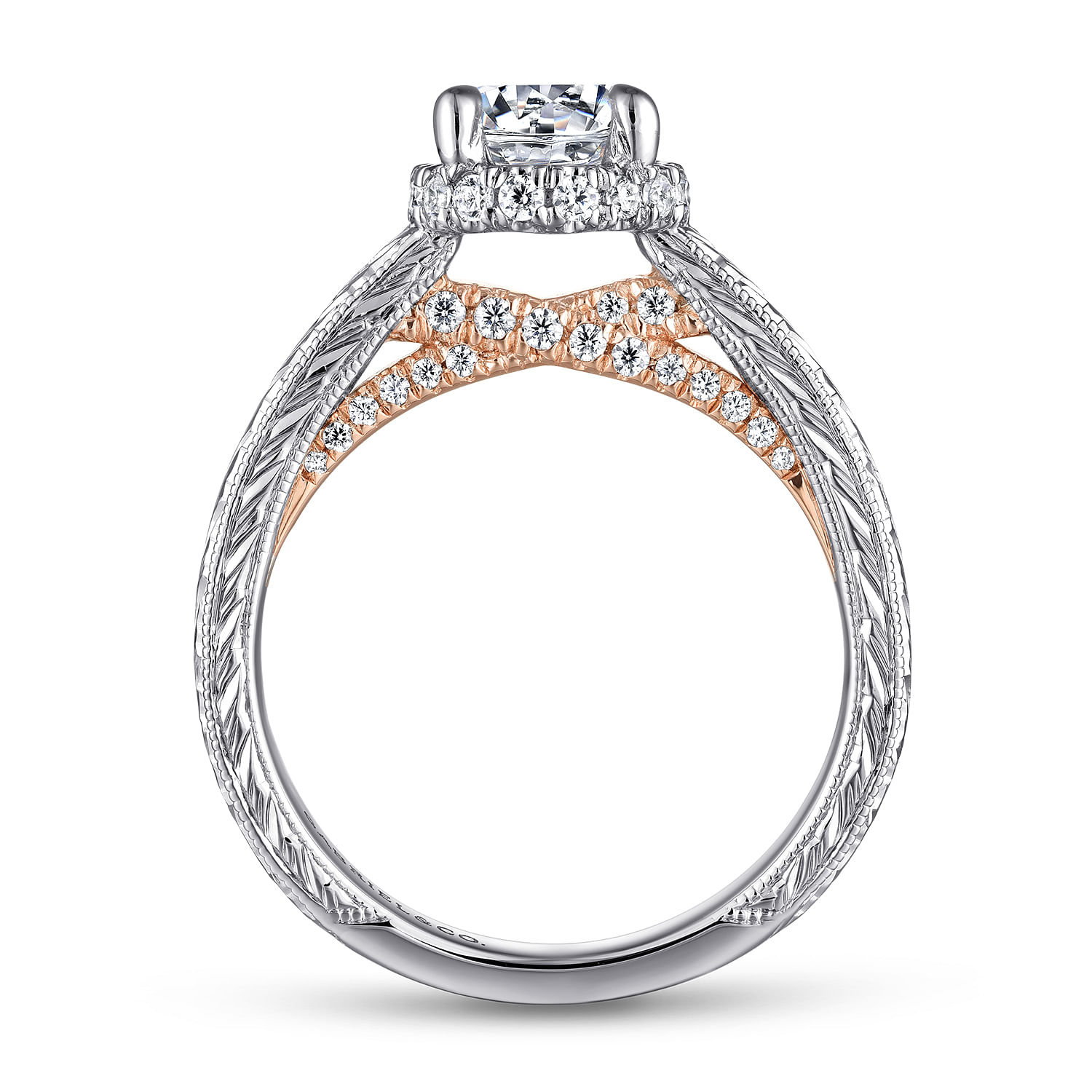 14K White-Rose Gold Hidden Halo Round Diamond Engagement Ring