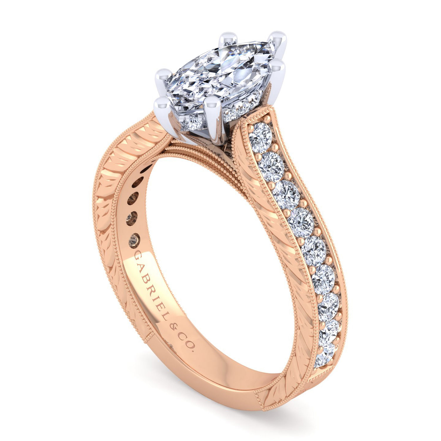 14K White-Rose Gold Marquise Shape Diamond Engagement Ring