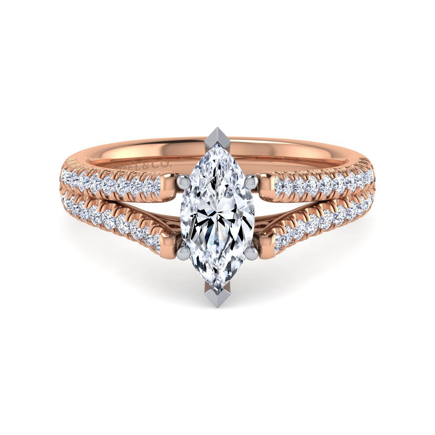 14K White-Rose Gold Marquise Shape Diamond Split Shank Engagement Ring