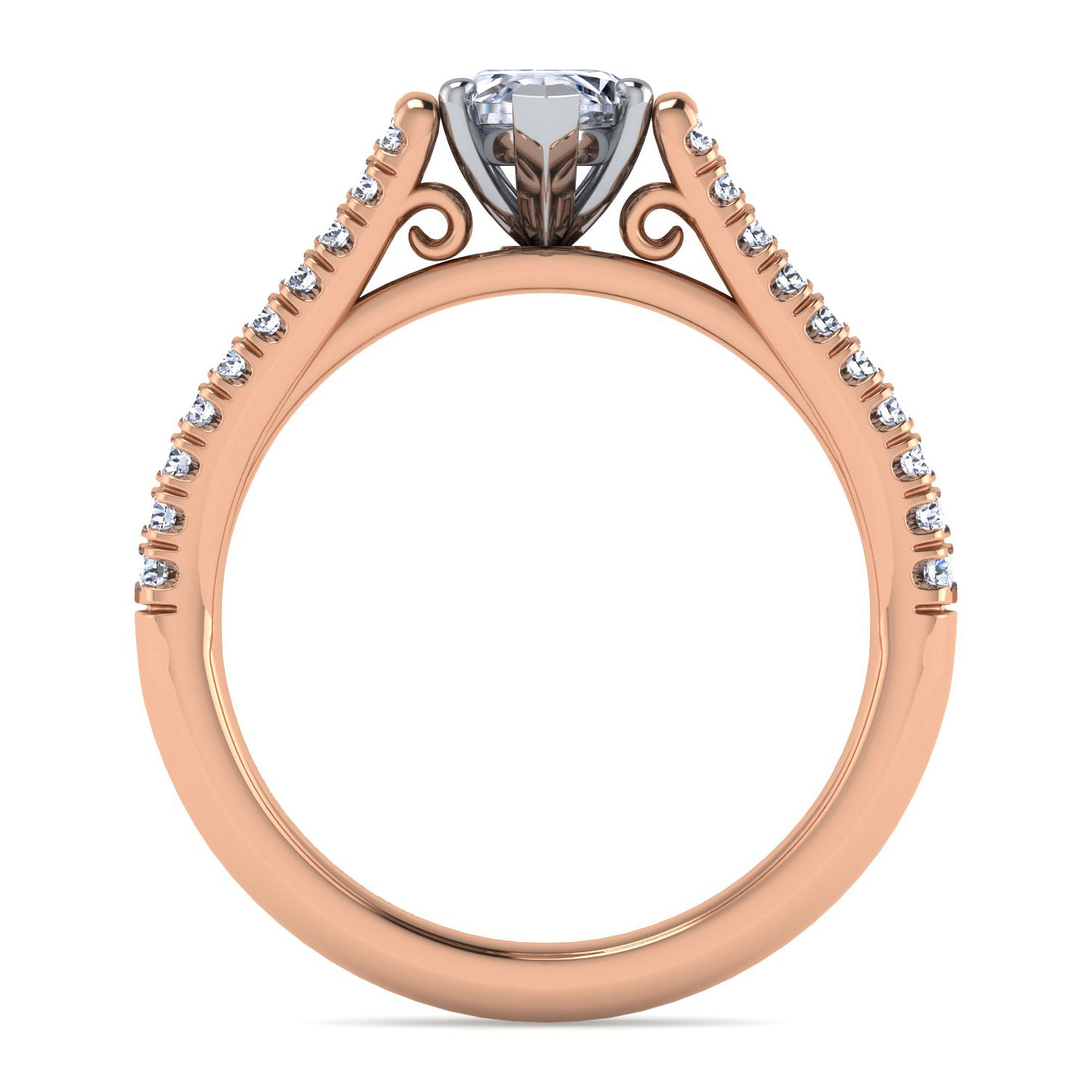14K White-Rose Gold Marquise Shape Diamond Split Shank Engagement Ring