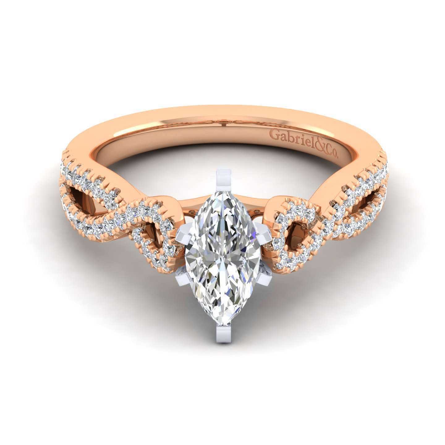 14K White-Rose Gold Marquise Shape Diamond Twisted Engagement Ring