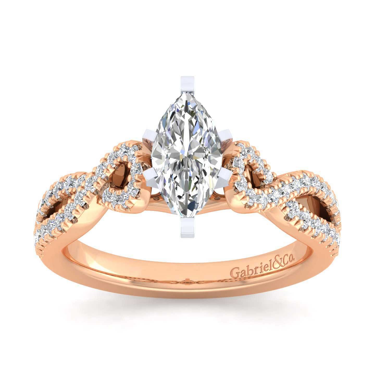 14K White-Rose Gold Marquise Shape Diamond Twisted Engagement Ring