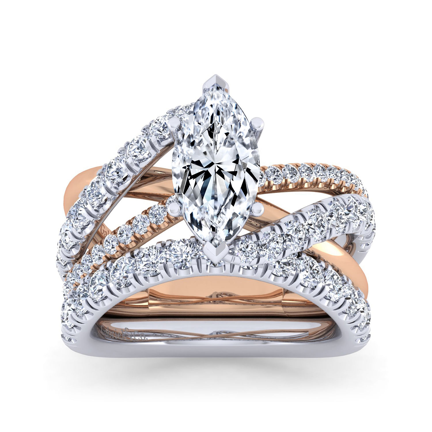 14K White-Rose Gold Marquise Shape Free Form Diamond Engagement Ring