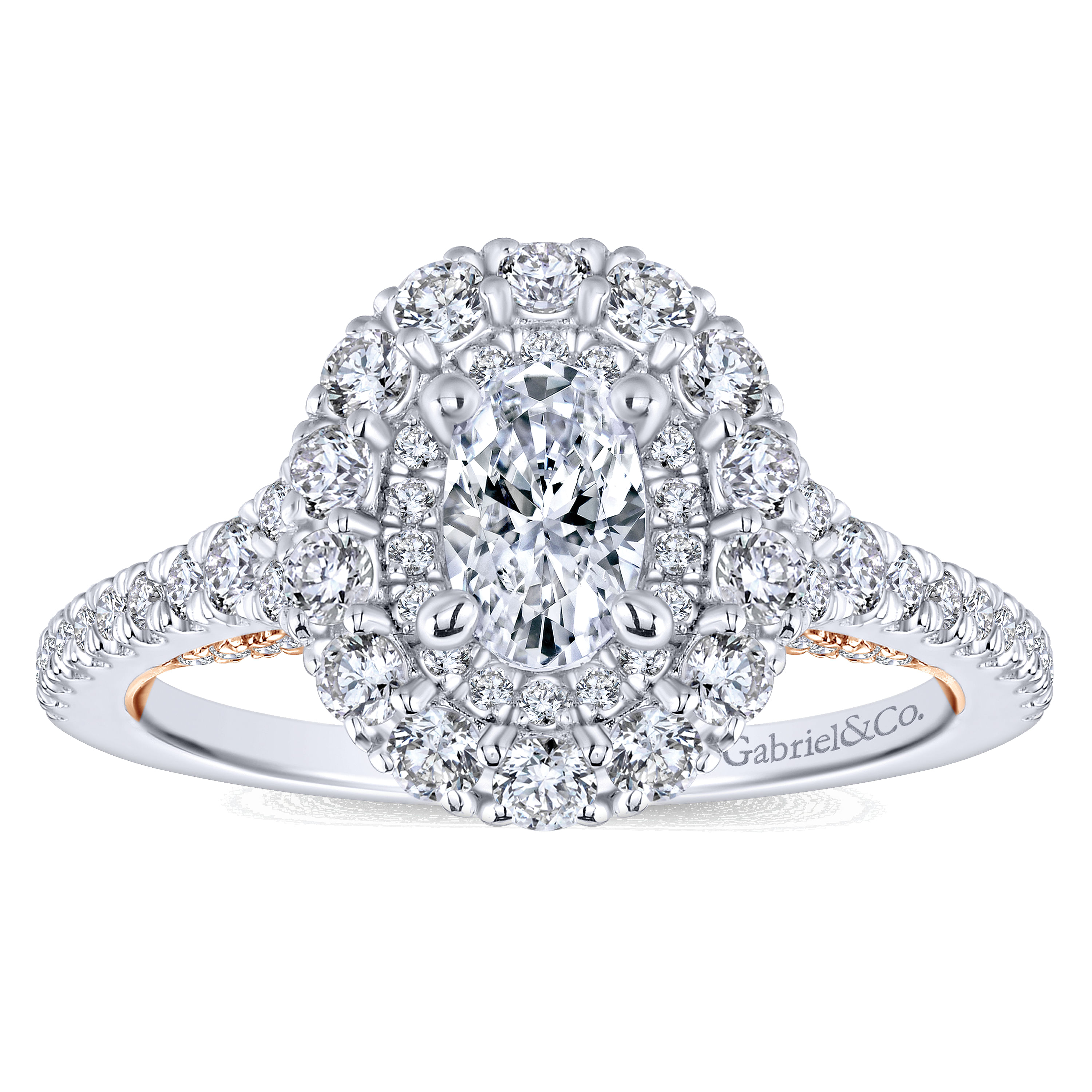 14K White-Rose Gold Oval Complete Diamond Engagement Ring