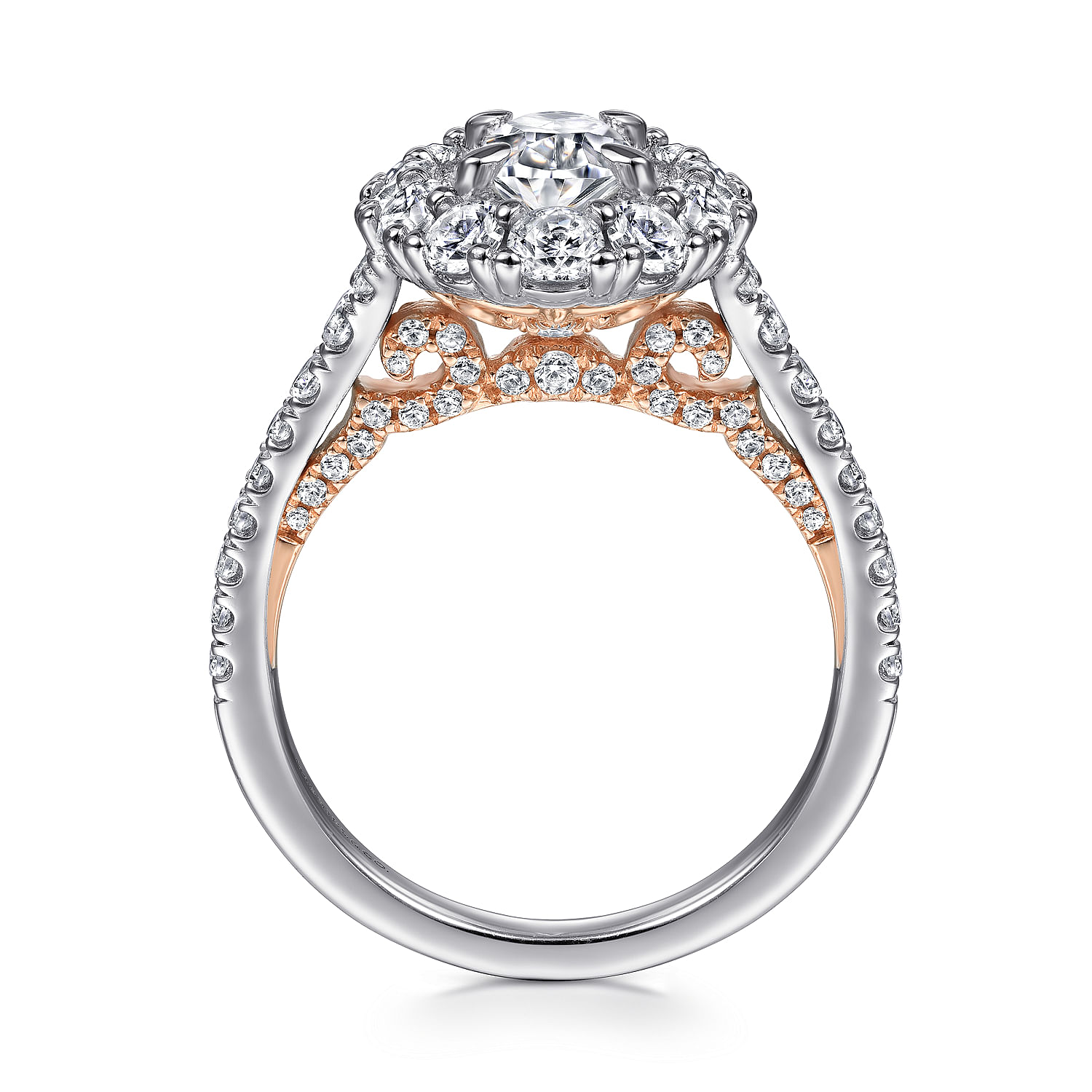14K White-Rose Gold Oval Double Halo Diamond Engagement Ring