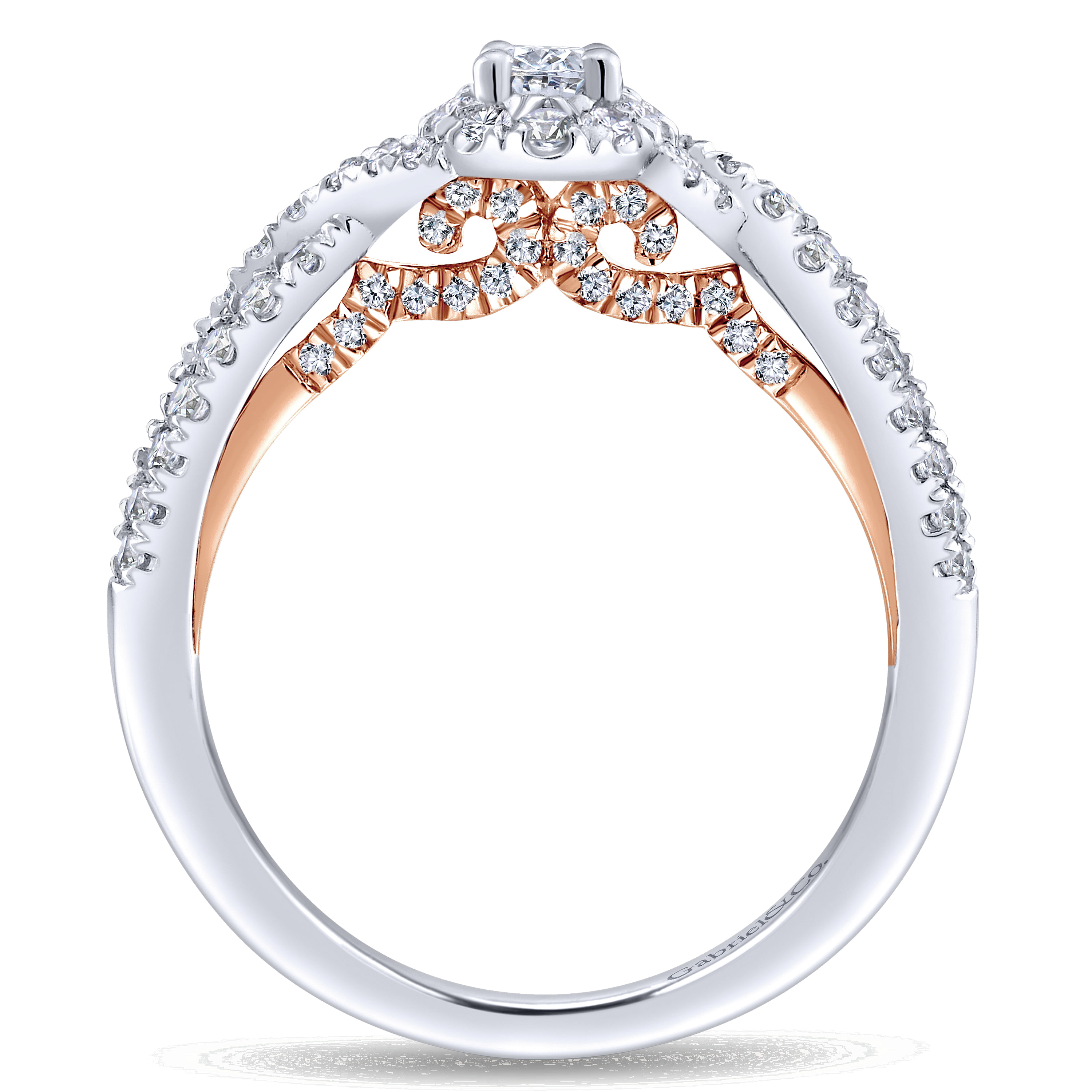 14K White-Rose Gold Oval Halo Complete Diamond Engagement Ring