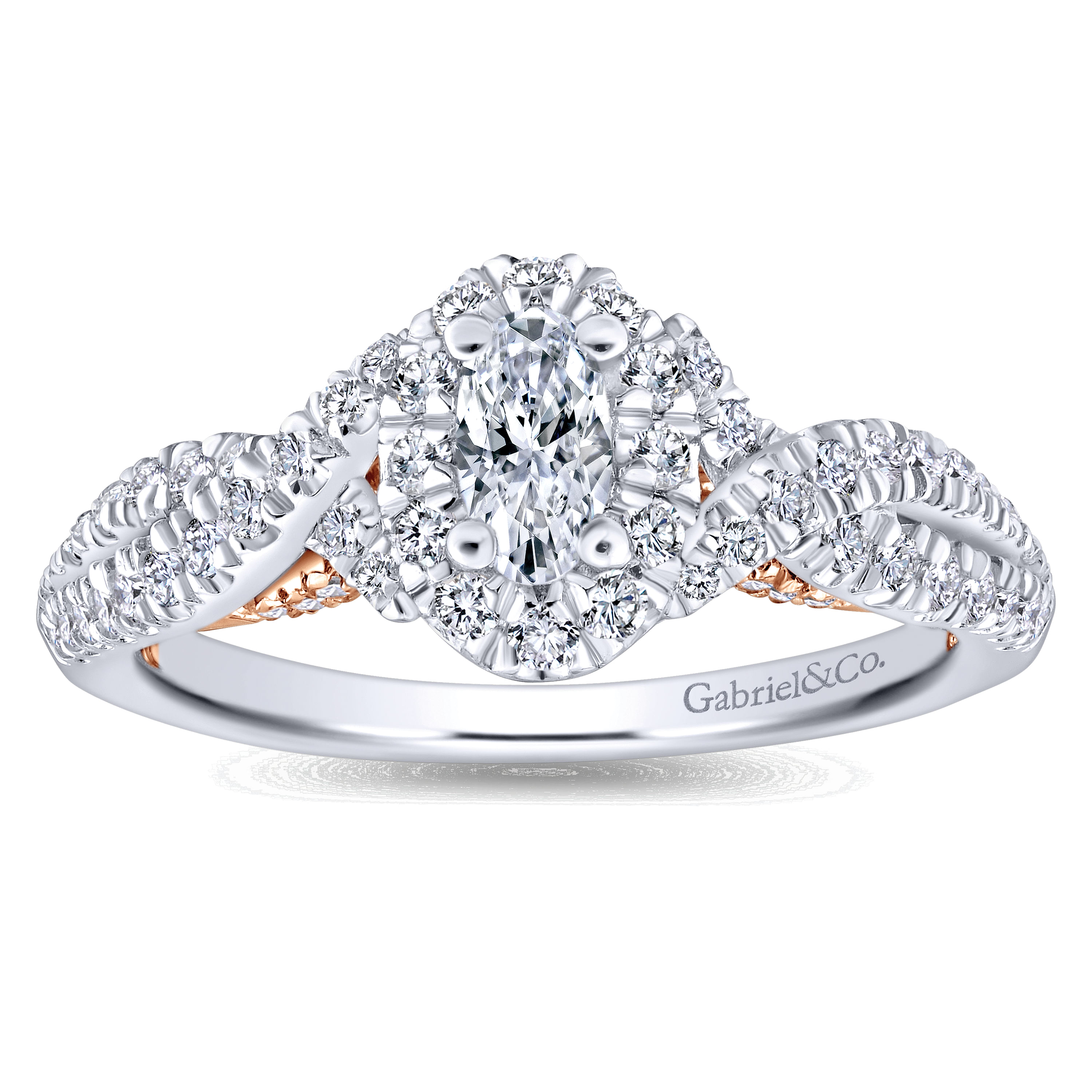 14K White-Rose Gold Oval Halo Complete Diamond Engagement Ring