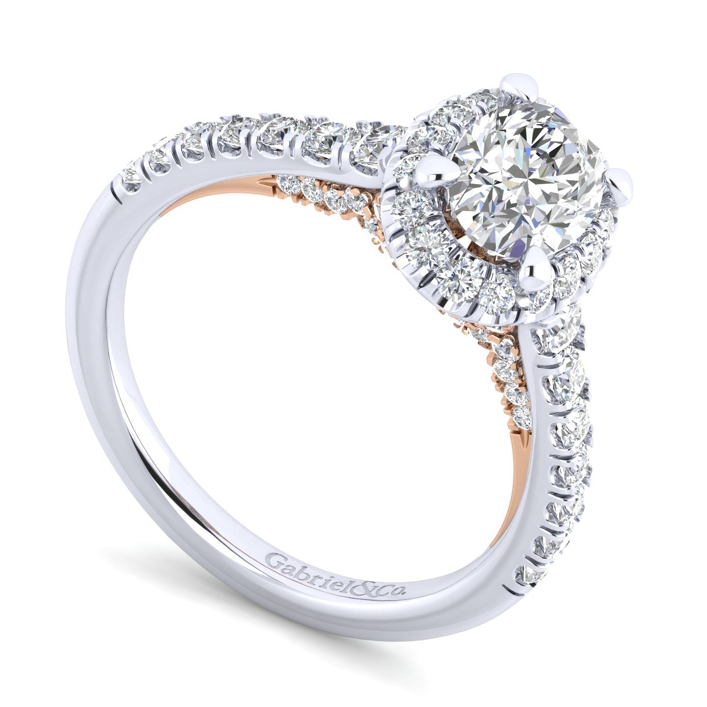14K White-Rose Gold Oval Halo Diamond Engagement Ring