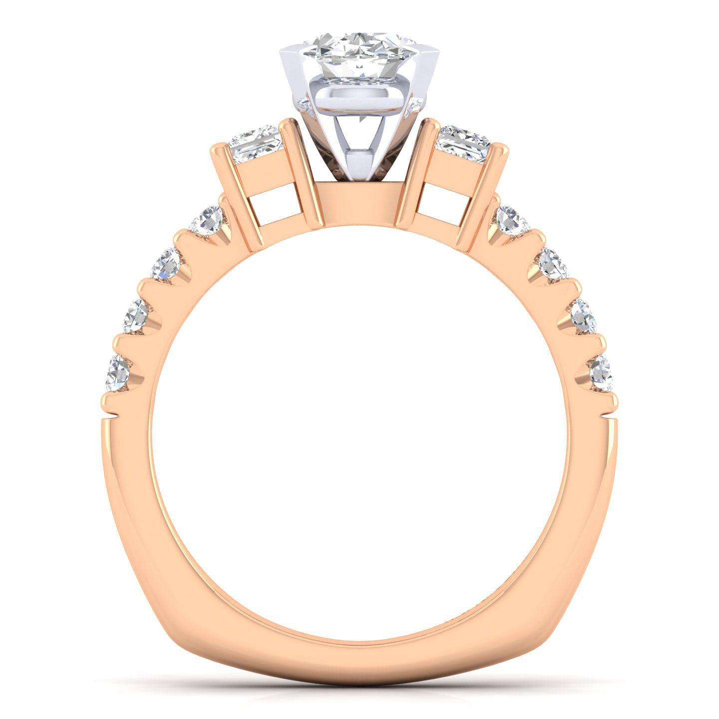 14K White-Rose Gold Oval Three Stone Diamond Engagement Ring