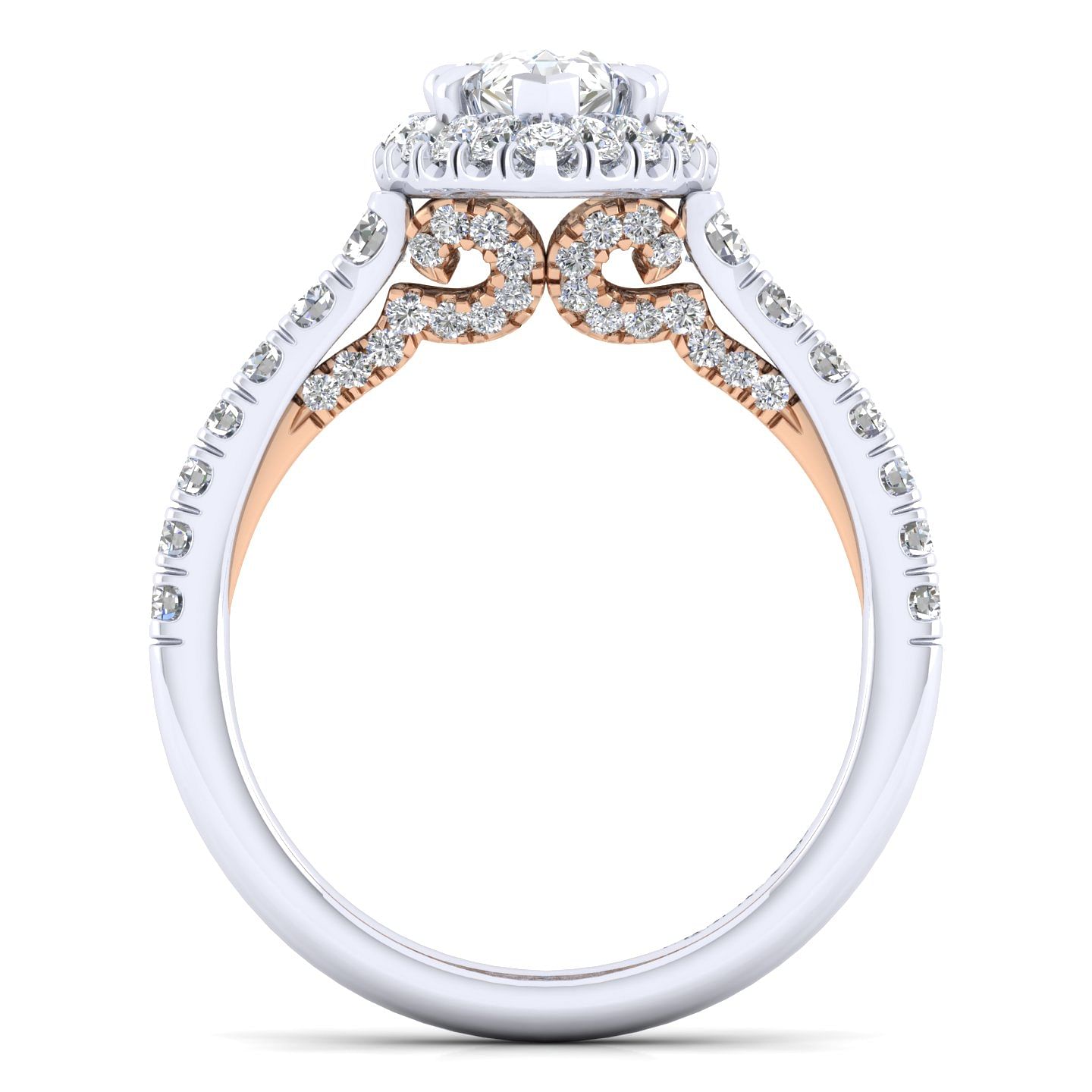 14K White-Rose Gold Pear Halo Diamond Engagement Ring