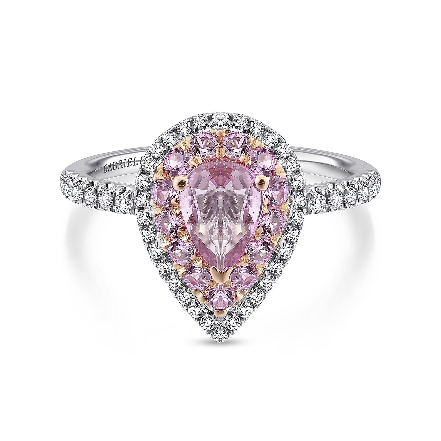 14K White-Rose Gold Pear Shape Complete Diamond Engagement Ring