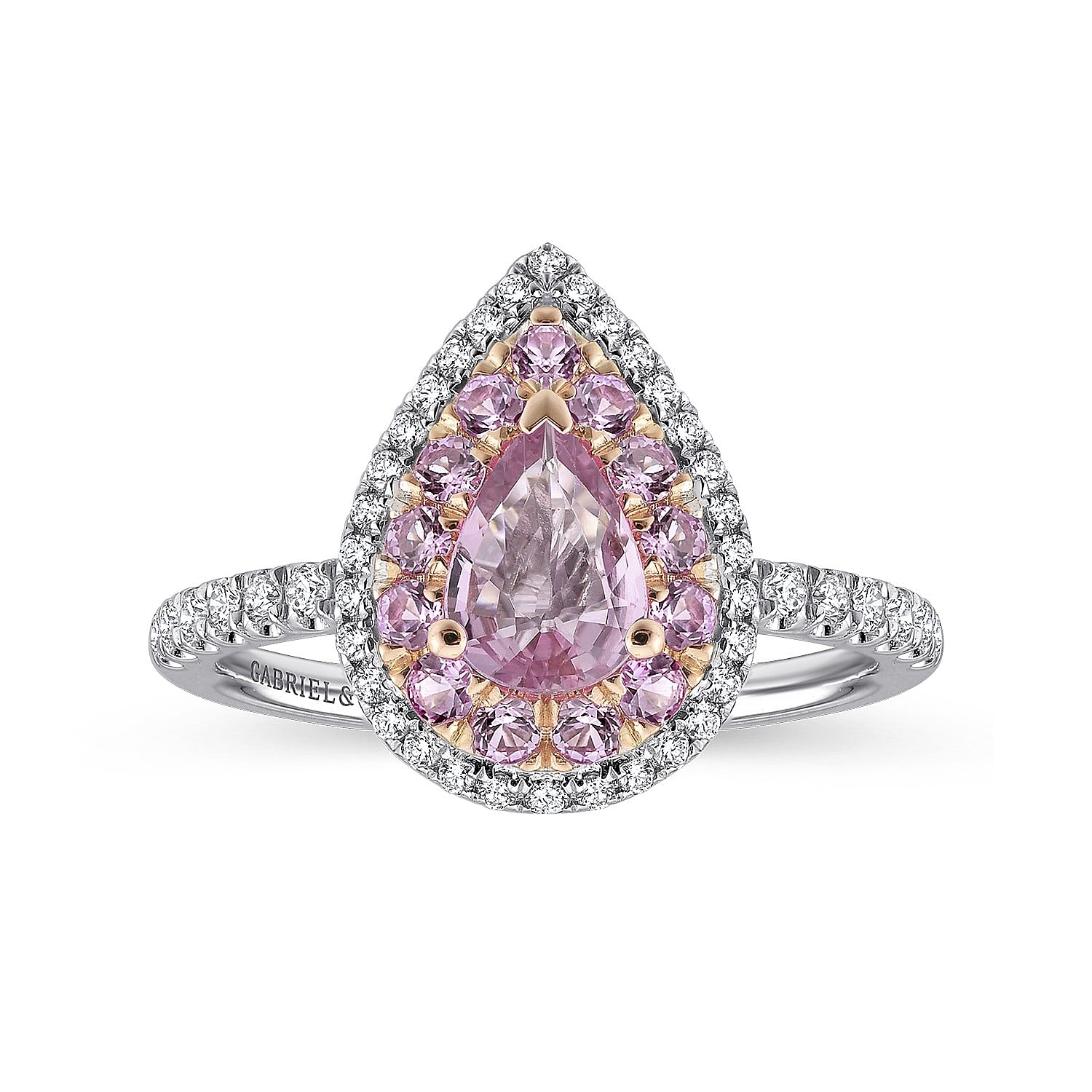 14K White-Rose Gold Pear Shape Complete Diamond Engagement Ring