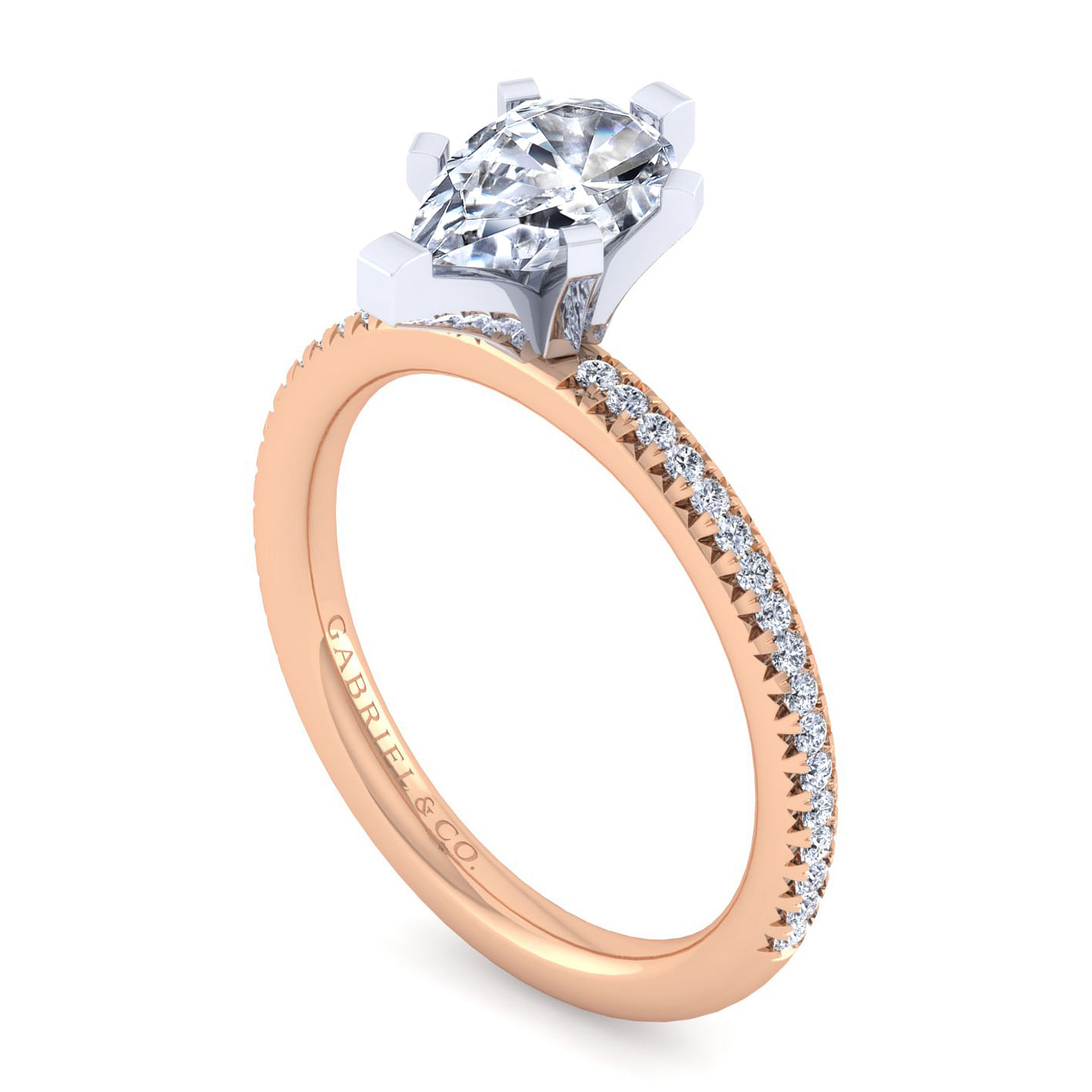 14K White-Rose Gold Pear Shape Diamond Engagement Ring