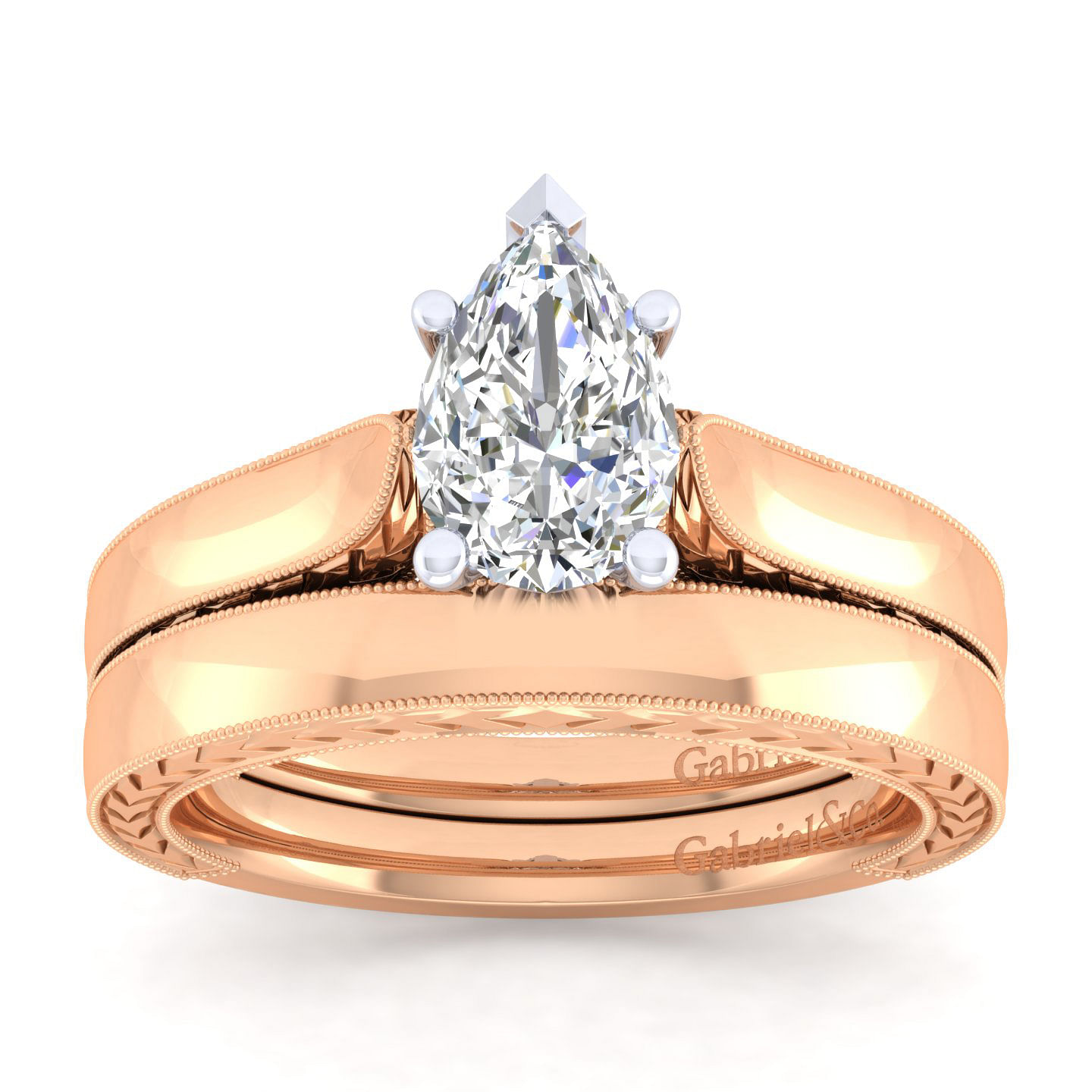 14K White-Rose Gold Pear Shape Diamond Engagement Ring