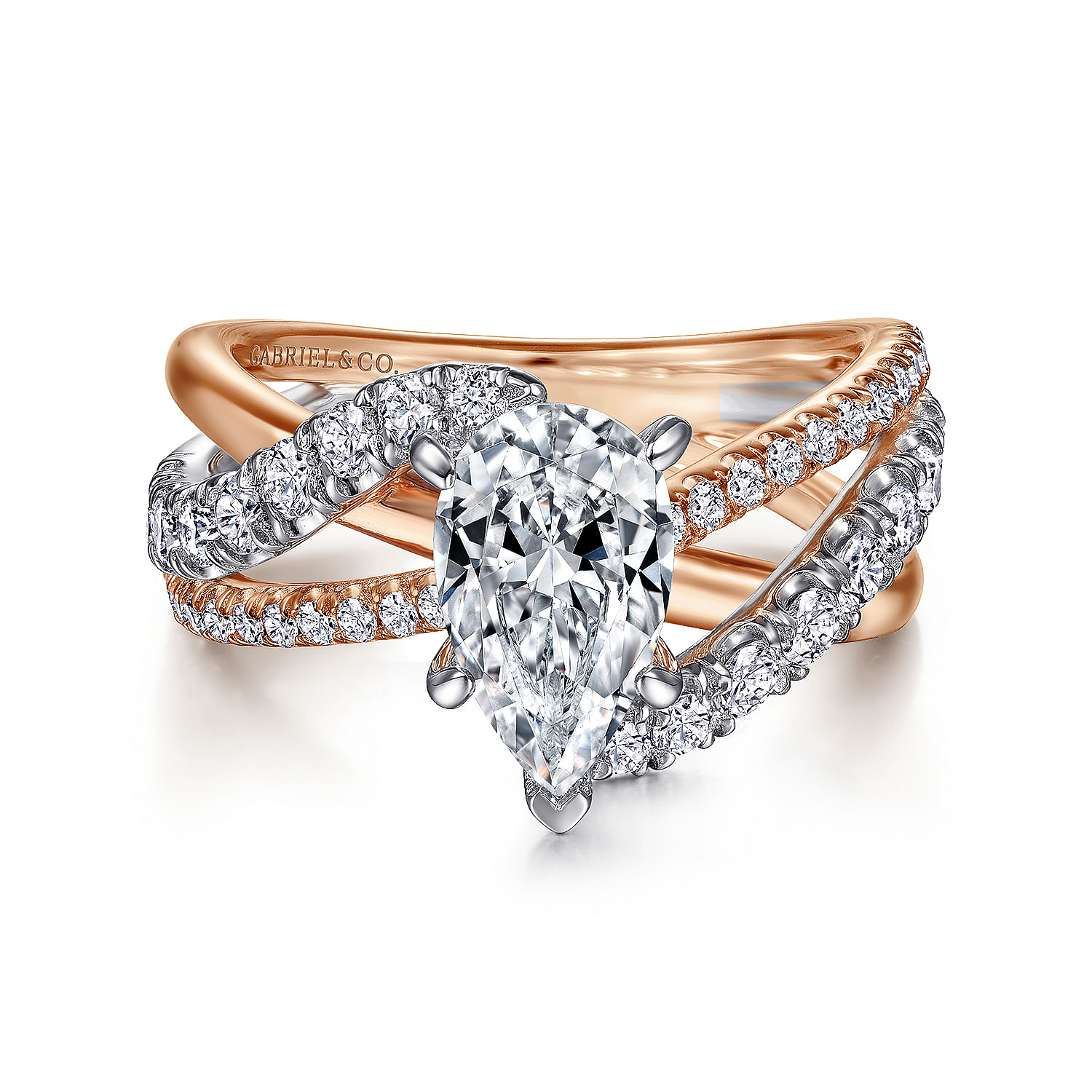 14K White-Rose Gold Pear Shape Free Form Diamond Engagement Ring