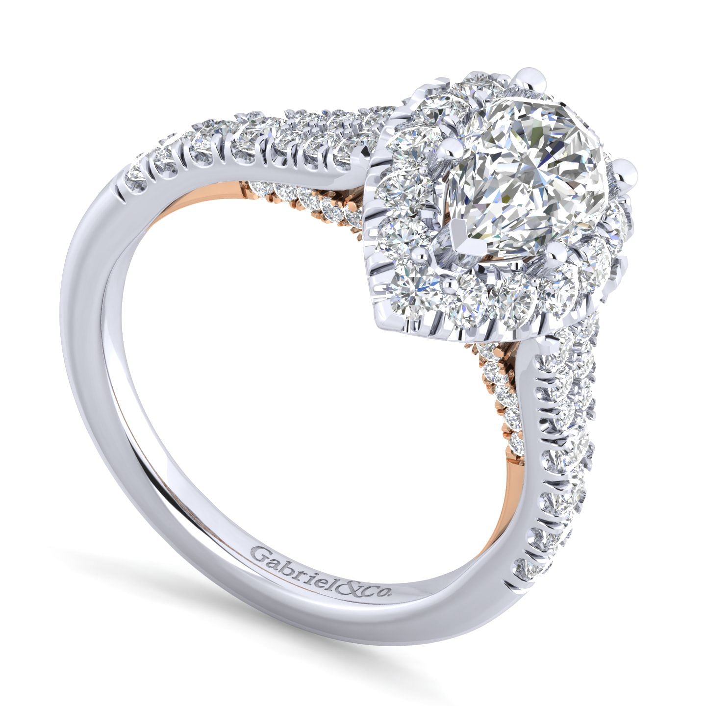 14K White-Rose Gold Pear Shape Halo Diamond Engagement Ring