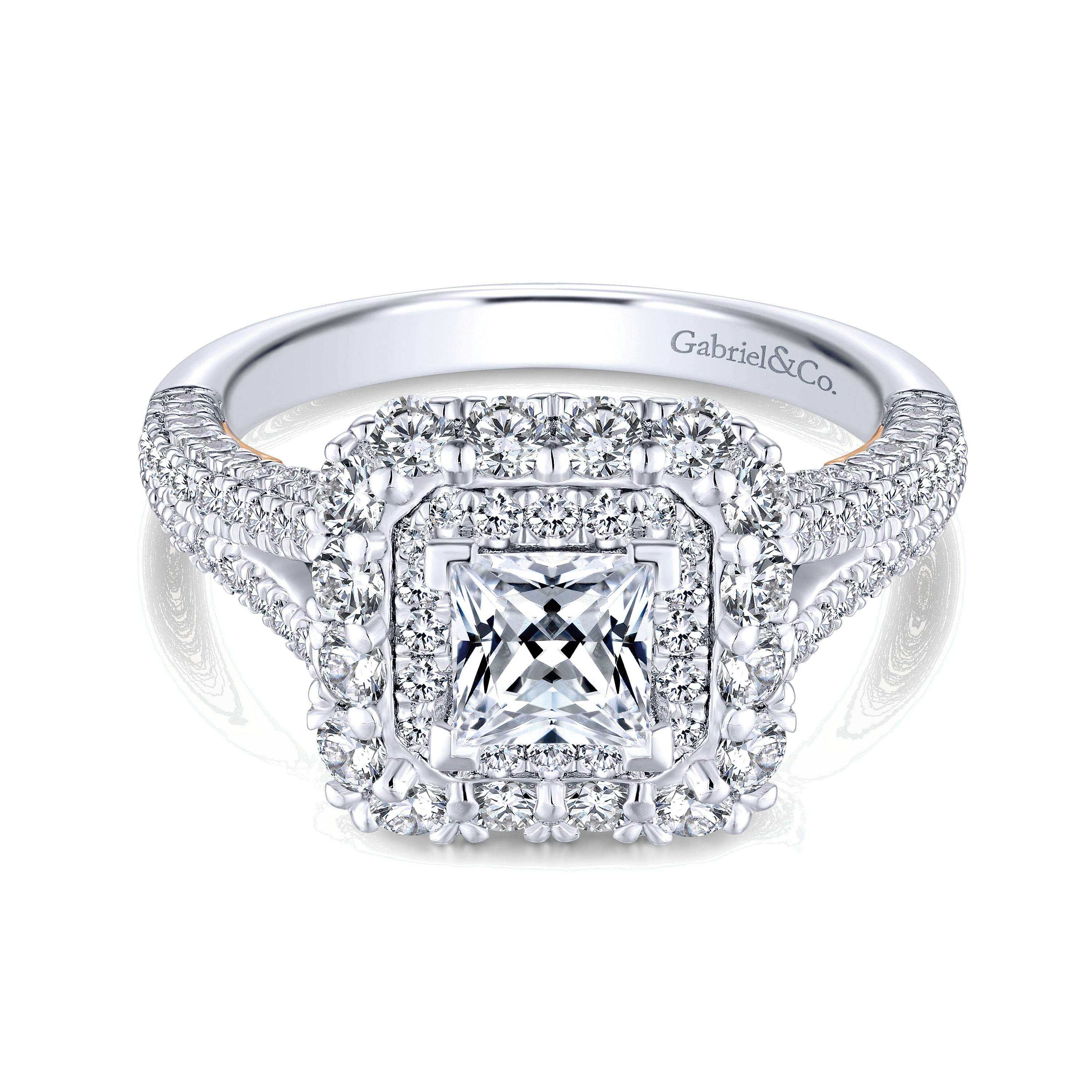 14K White-Rose Gold Princess Cut Diamond Engagement Ring