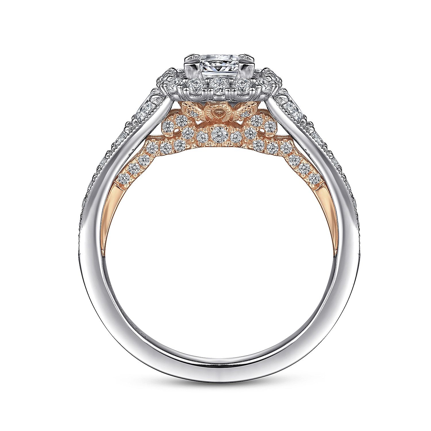 14K White-Rose Gold Princess Double Halo Complete Diamond Engagement Ring