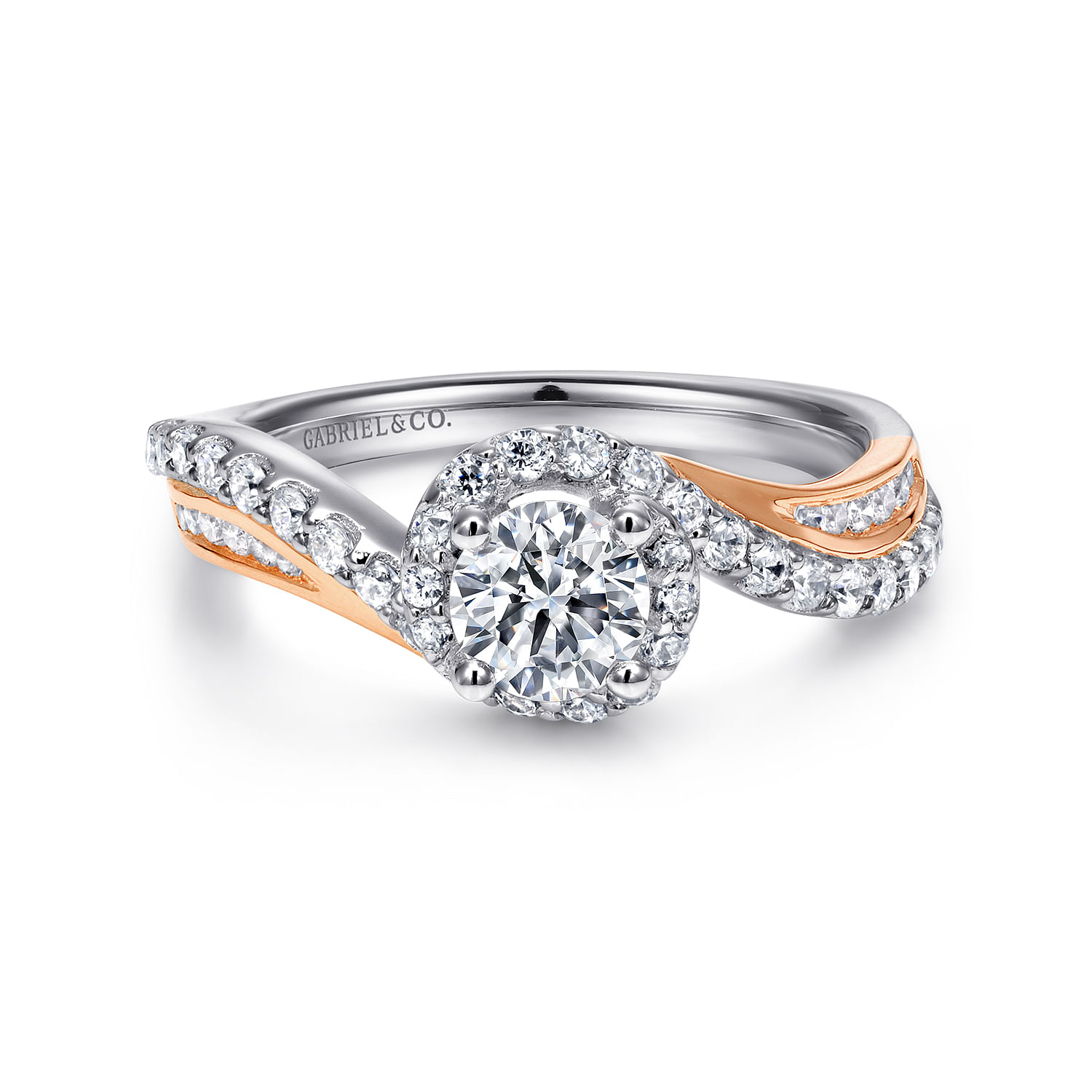 14K White-Rose Gold Round Bypass Diamond Engagement Ring