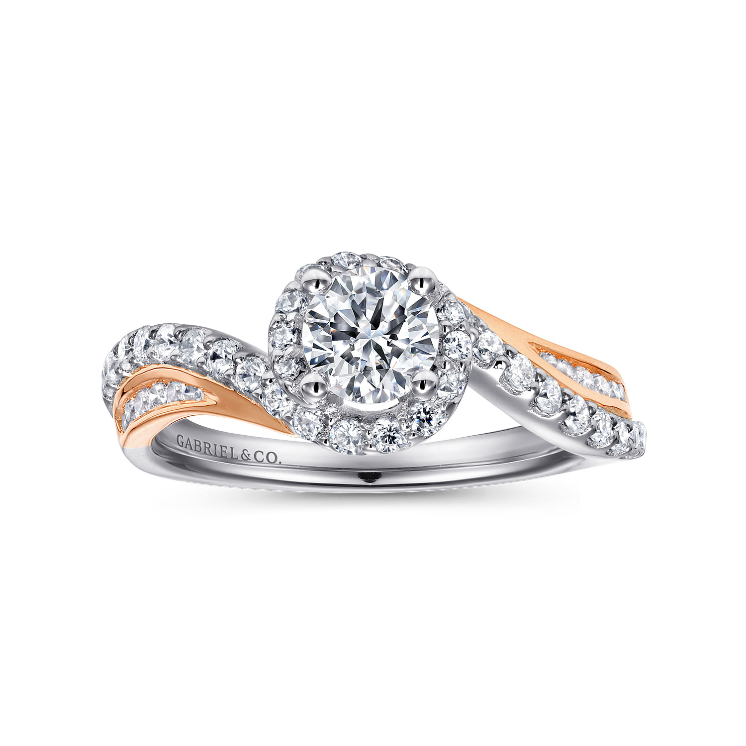 14K White-Rose Gold Round Bypass Diamond Engagement Ring