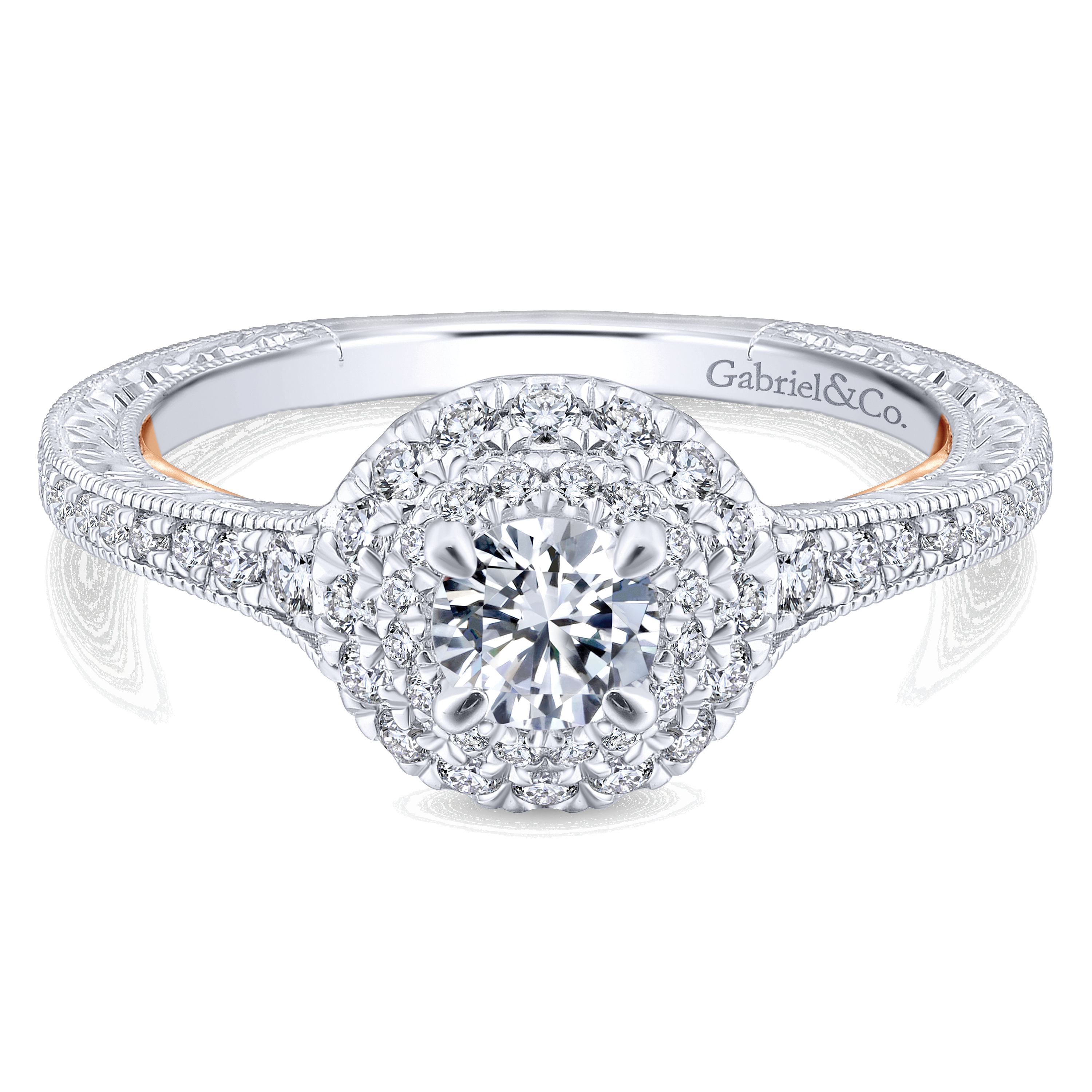 14K White-Rose Gold Round Complete Diamond Engagement Ring