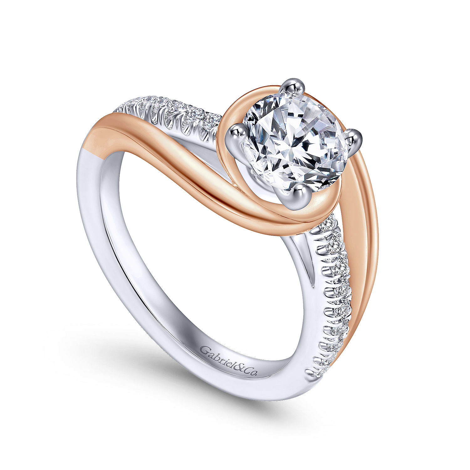14K White-Rose Gold Round Diamond Bypass Engagement Ring