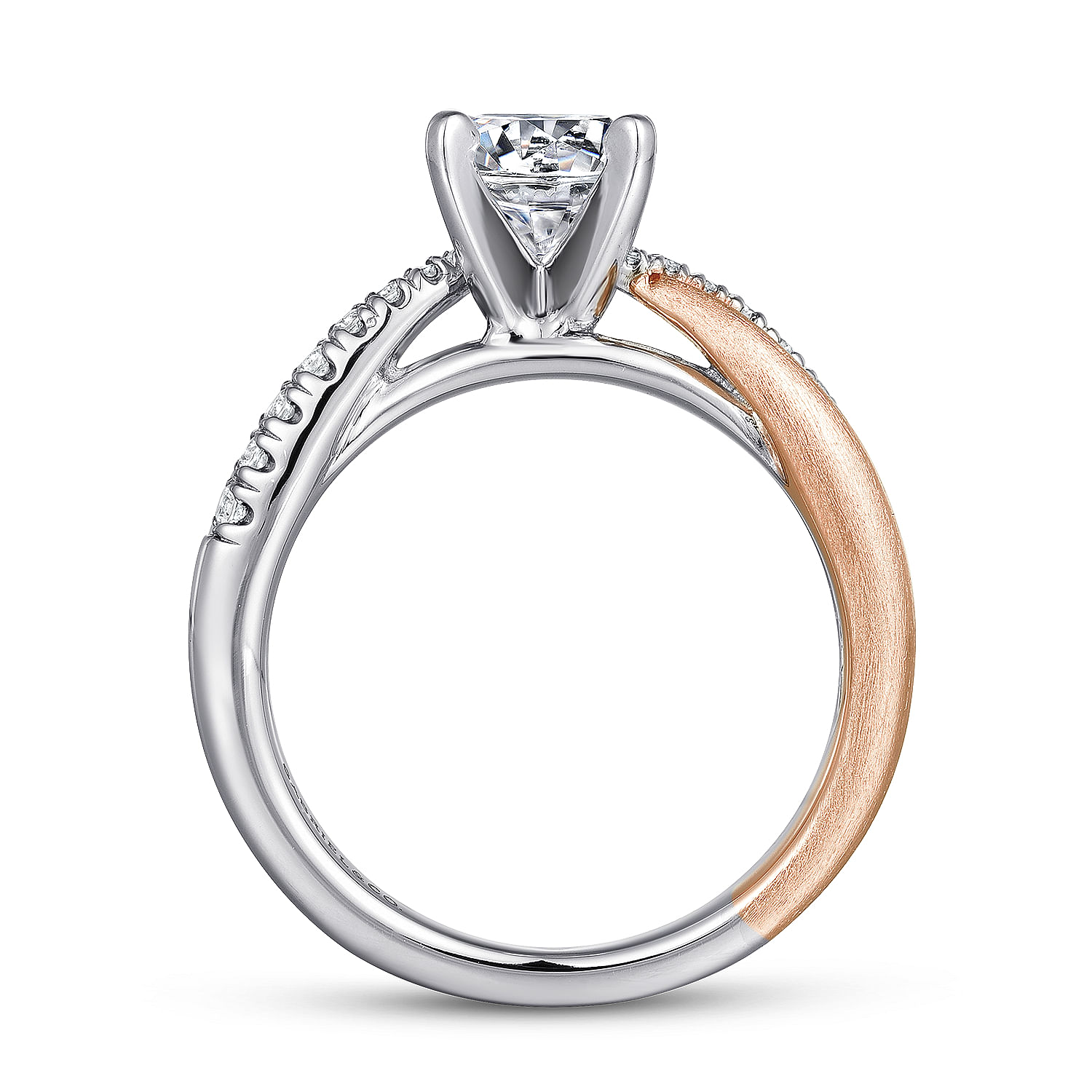 14K White-Rose Gold Round Diamond Criss Cross Engagement Ring