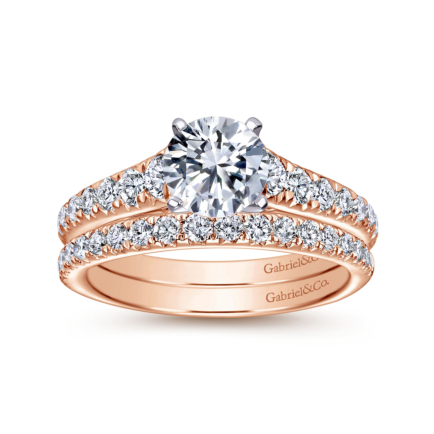 14K White-Rose Gold Round Diamond Engagement Ring
