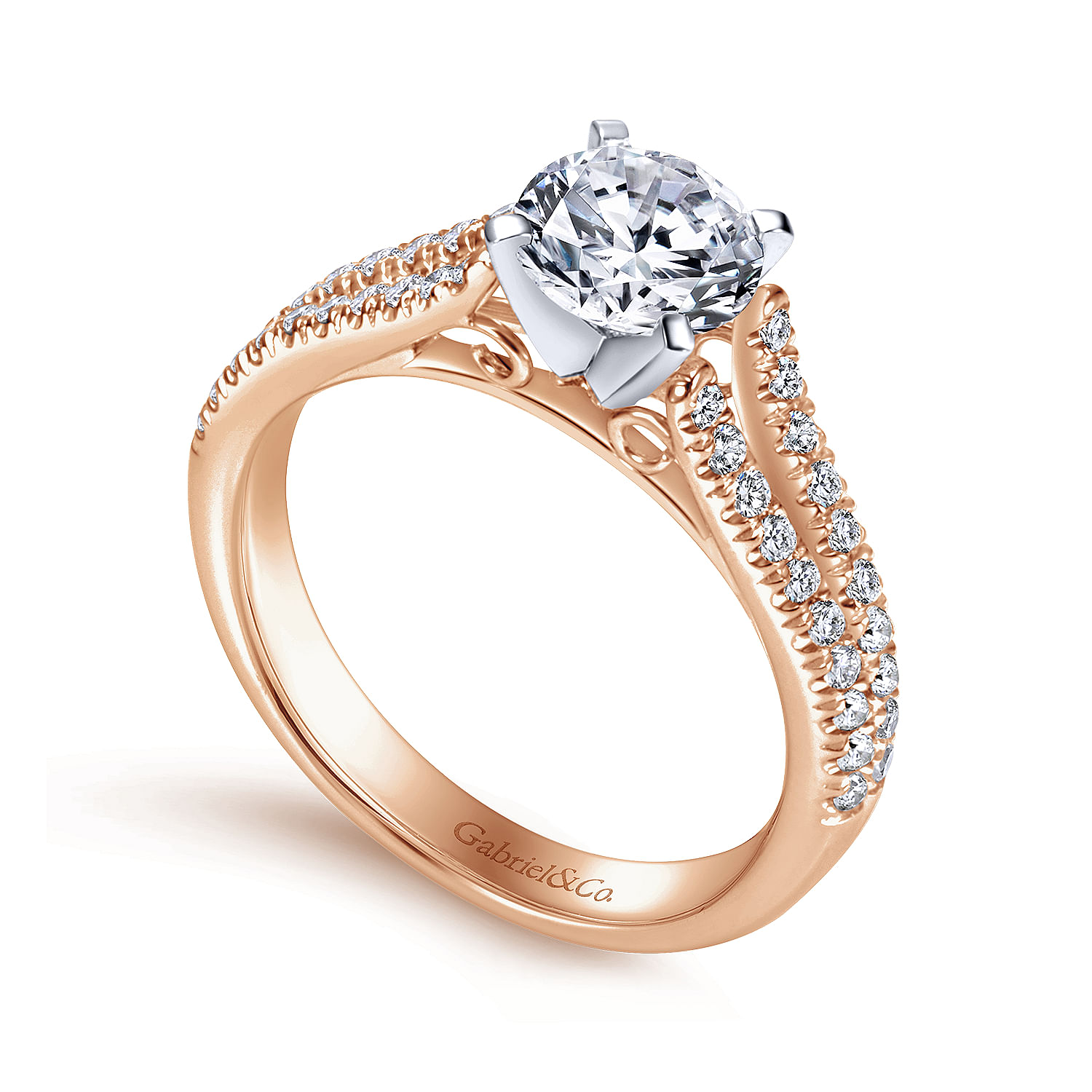 14K White-Rose Gold Round Diamond Split Shank Engagement Ring