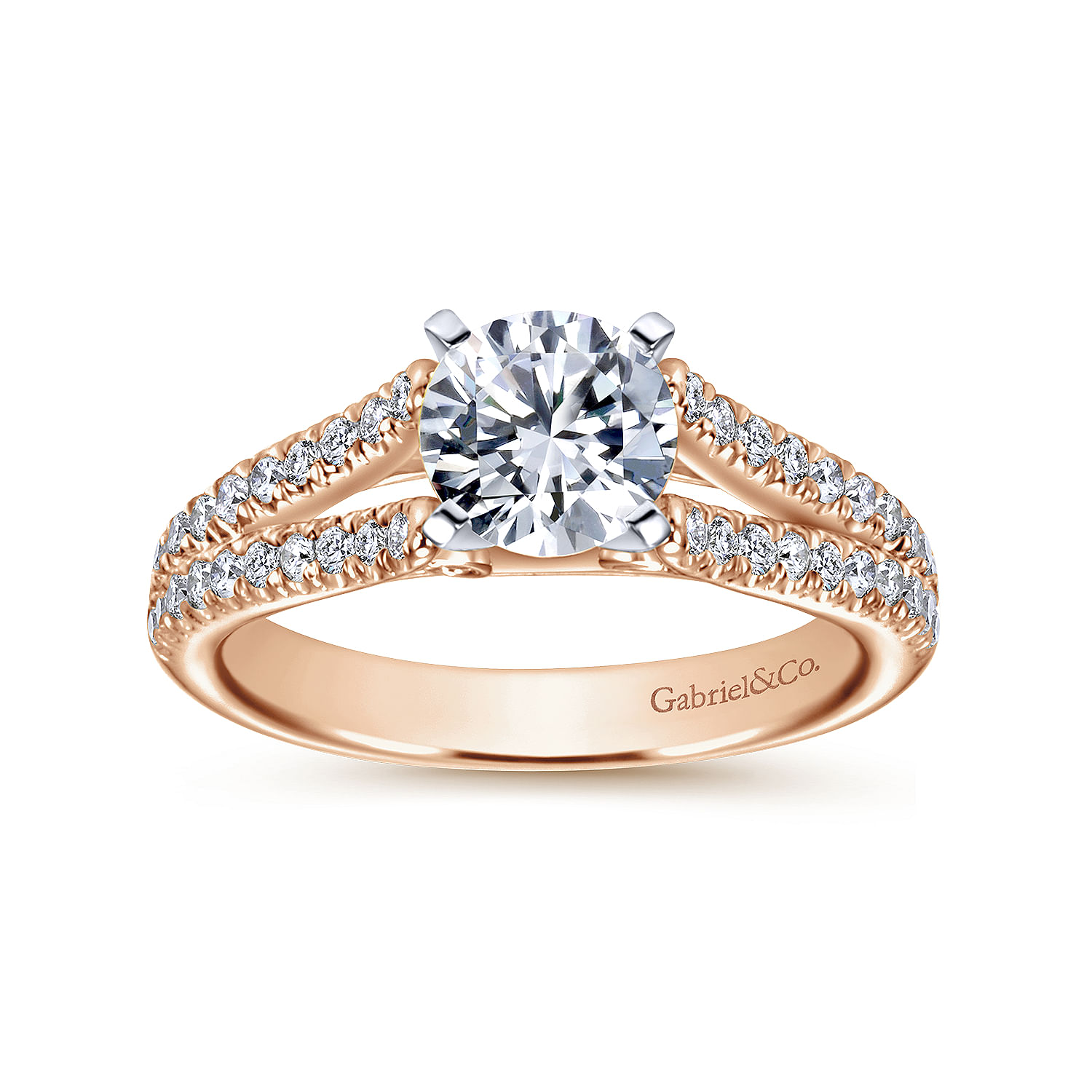 14K White-Rose Gold Round Diamond Split Shank Engagement Ring