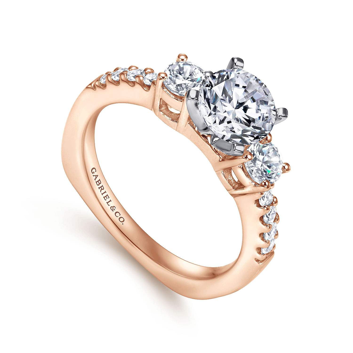 14K White-Rose Gold Round Diamond Three Stone Engagement Ring