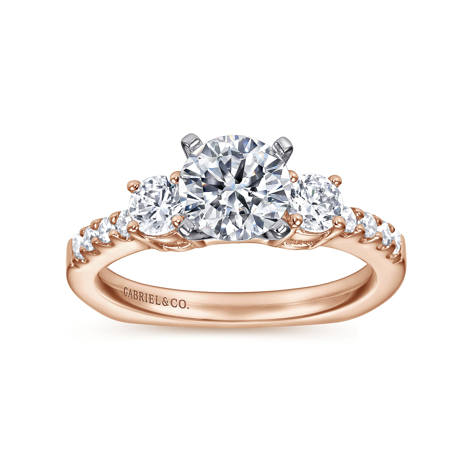 14K White-Rose Gold Round Diamond Three Stone Engagement Ring