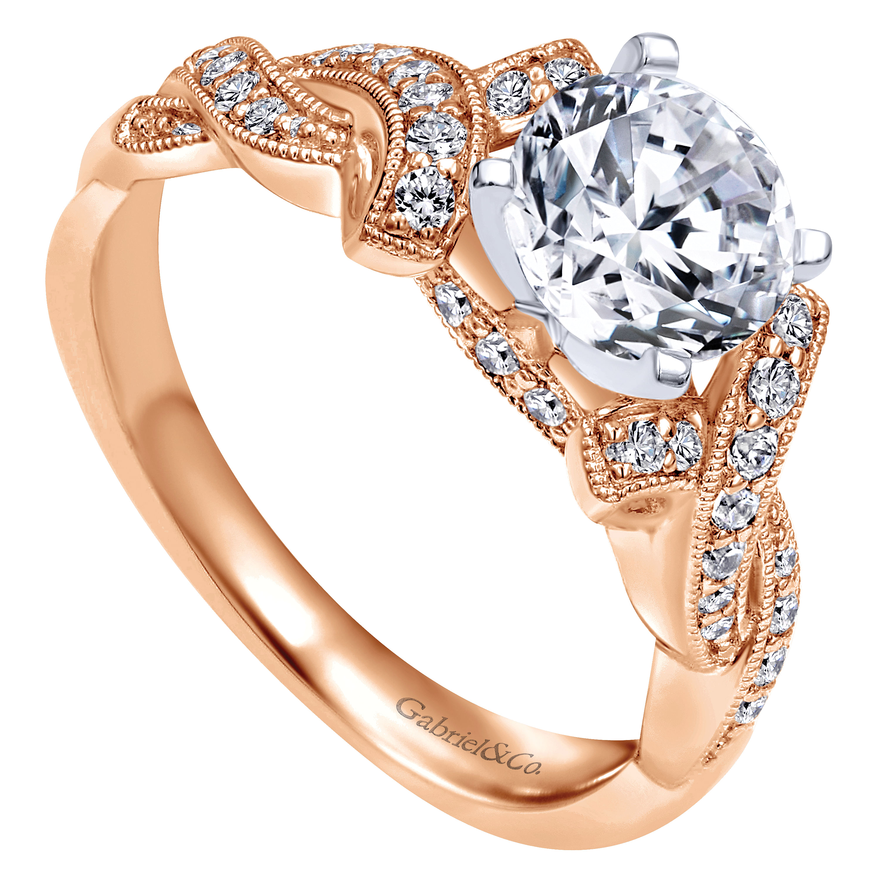 14K White-Rose Gold Round Diamond Twisted Engagement Ring