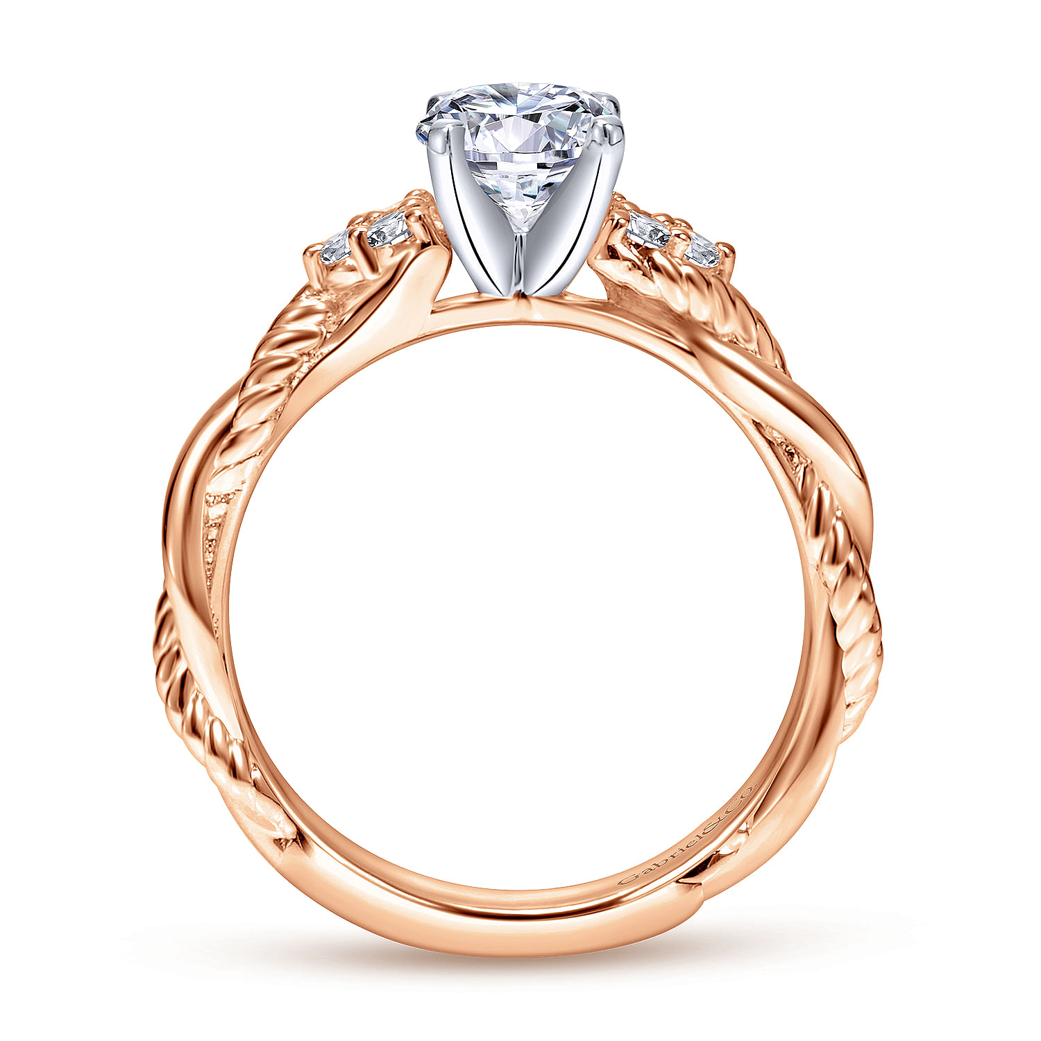 14K White-Rose Gold Round Diamond Twisted Engagement Ring