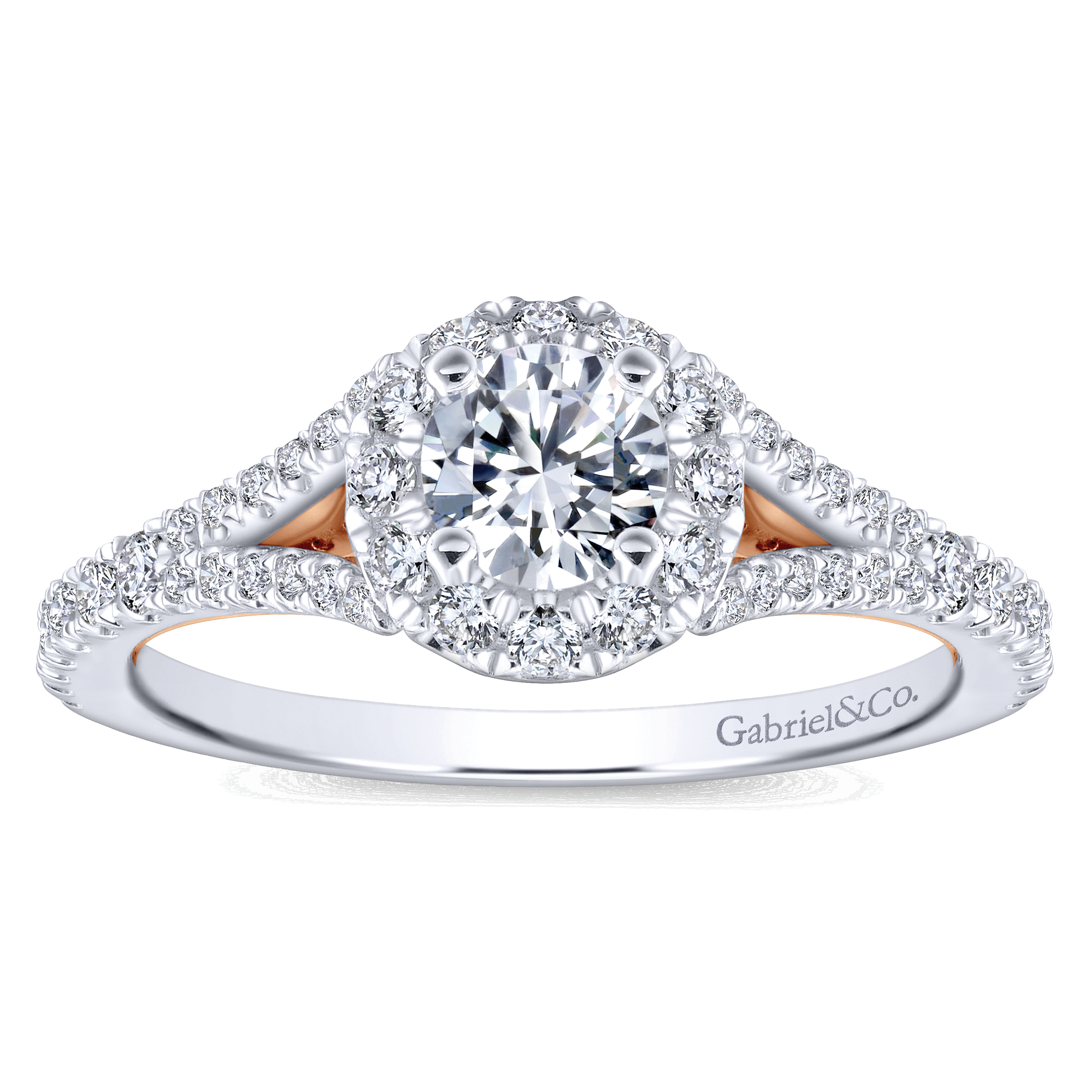14K White-Rose Gold Round Halo Complete Diamond Engagement Ring
