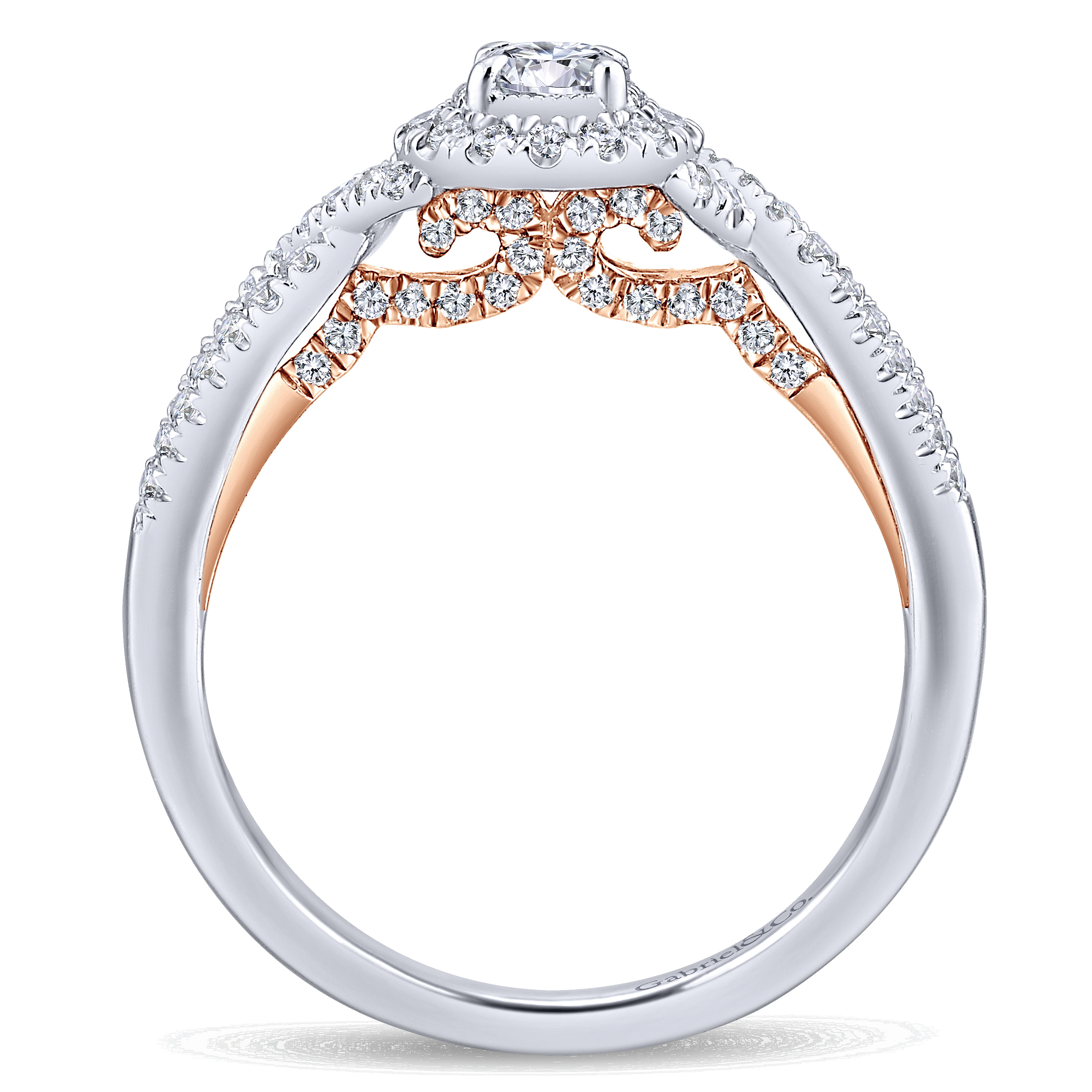 14K White-Rose Gold Round Halo Complete Diamond Engagement Ring
