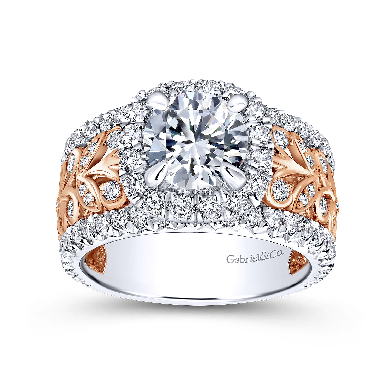 14K White-Rose Gold Round Halo Diamond Engagement Ring