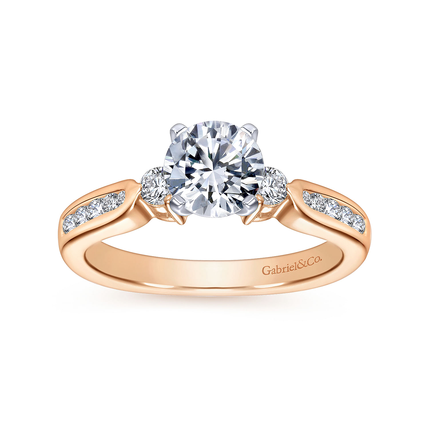 14K White-Rose Gold Round Three Stone Diamond Engagement Ring