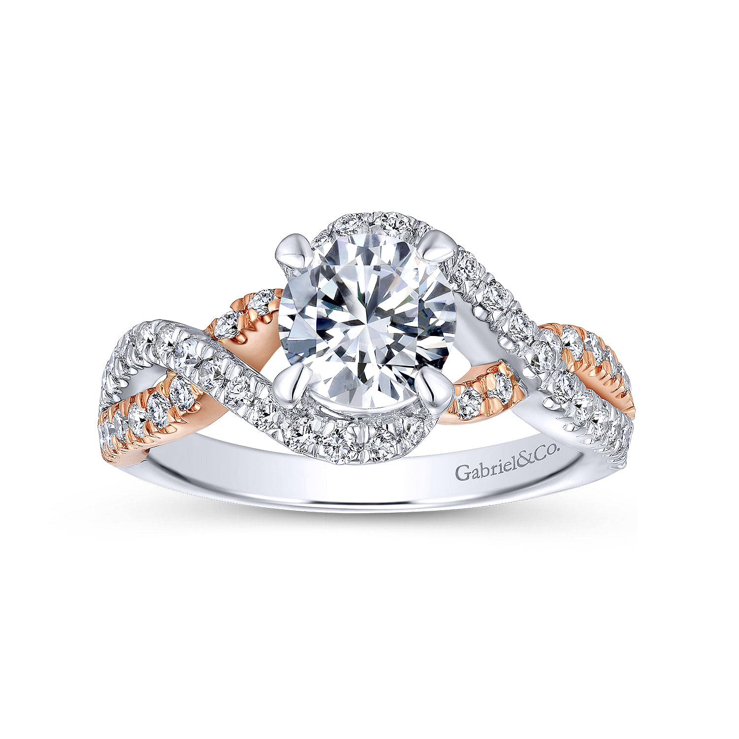 14K White-Rose Gold Round Twisted Diamond Engagement Ring