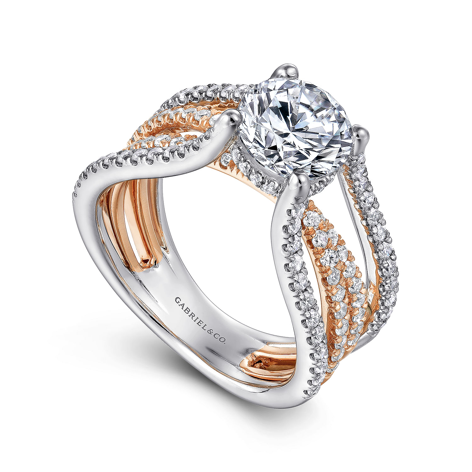 14K White-Rose Gold Split Shank Round Diamond Engagement Ring