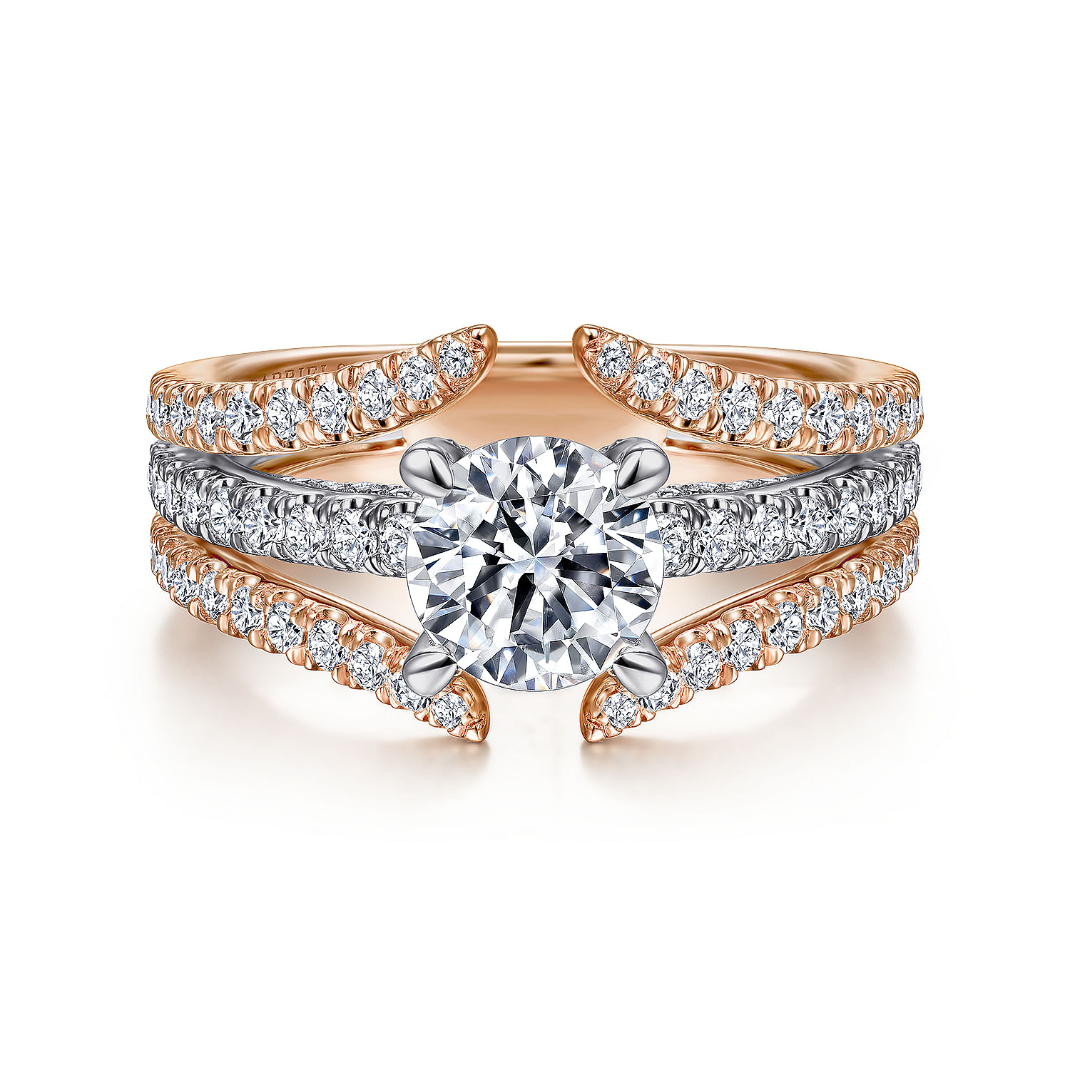 14K White-Rose Gold Split Shank Round Diamond Engagement Ring