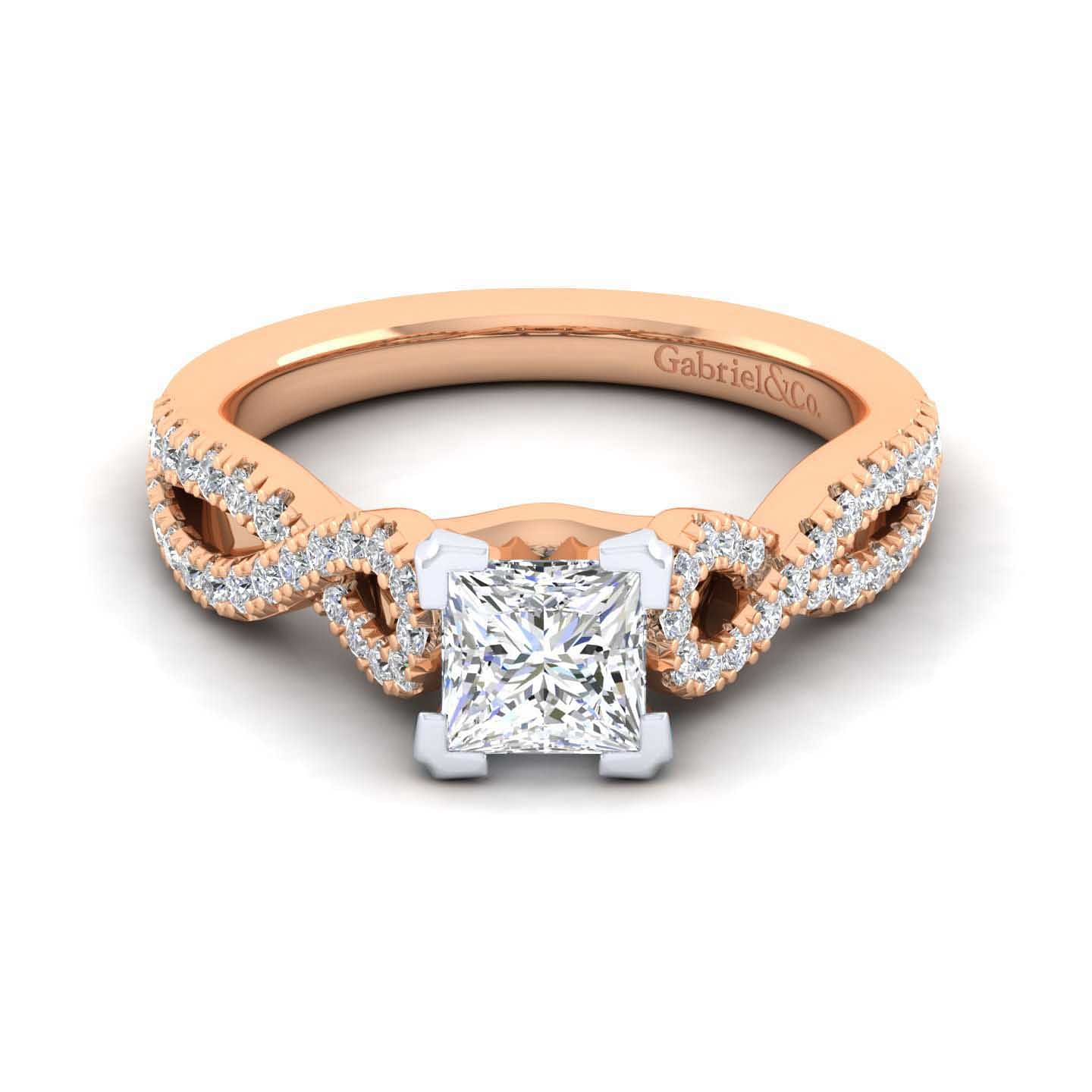 14K White-Rose Gold Twisted Princess Cut Diamond Engagement Ring