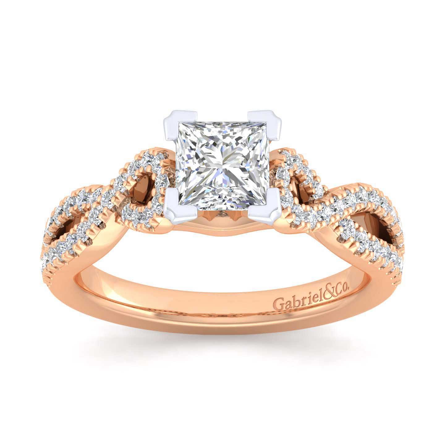 14K White-Rose Gold Twisted Princess Cut Diamond Engagement Ring