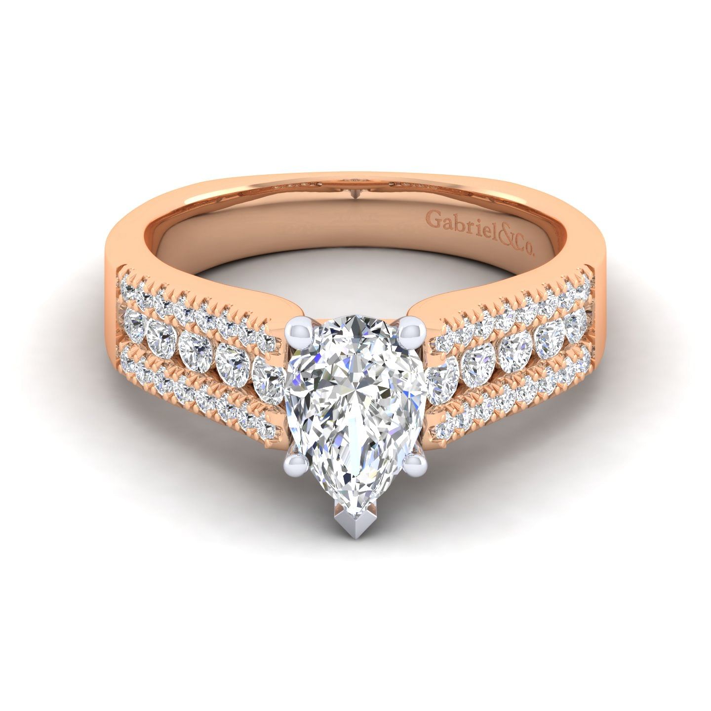 14K White-Rose Gold Wide Band Pear Shape Diamond Engagement Ring