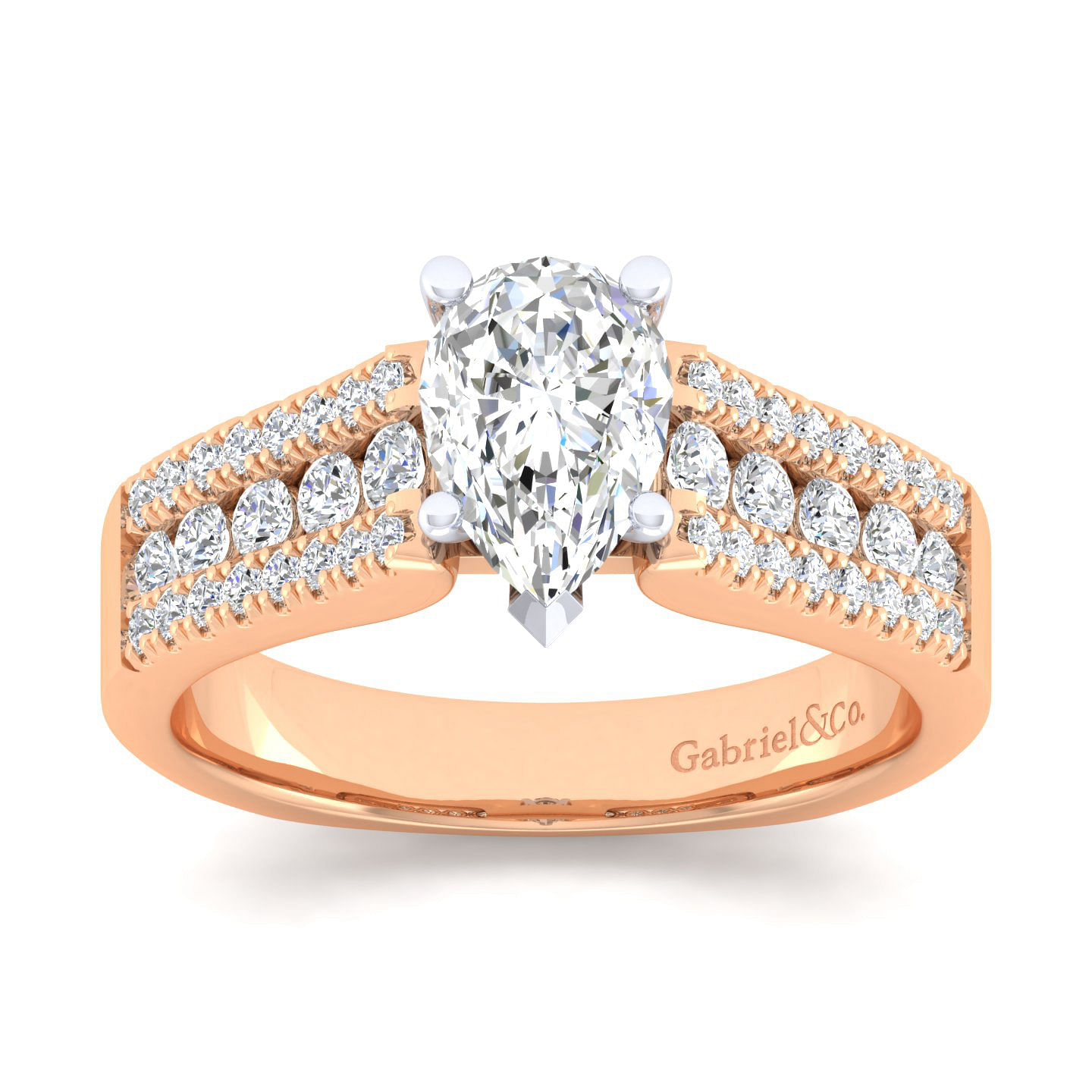 14K White-Rose Gold Wide Band Pear Shape Diamond Engagement Ring