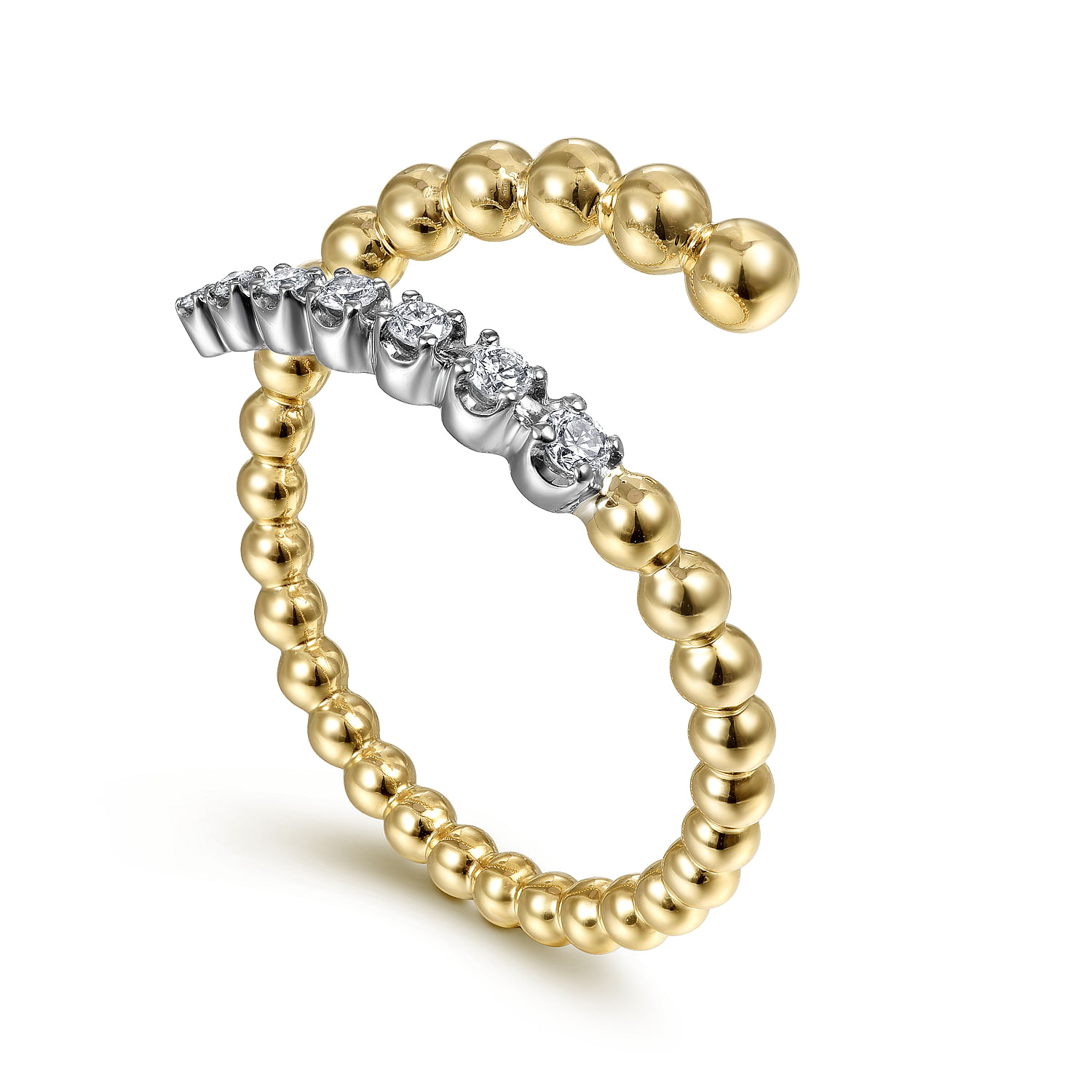 14K White-Yellow Gold Bujukan Bead and Diamond Wrap Ring