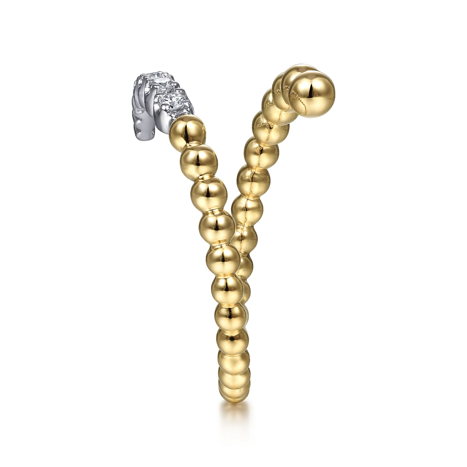 14K White-Yellow Gold Bujukan Bead and Diamond Wrap Ring