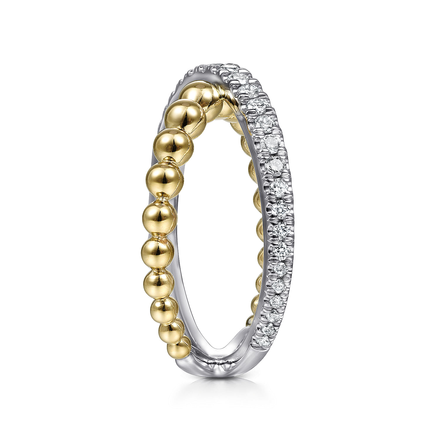 14K White-Yellow Gold Bujukan Diamond and Metal Bead Criss Cross Ring in size 10.8mm width