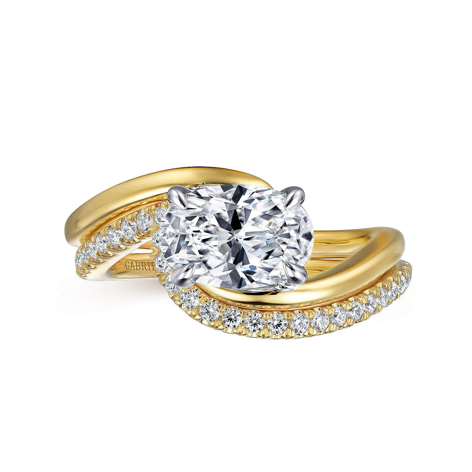 14K White-Yellow Gold Bypass Oval Diamond Engagement Ring