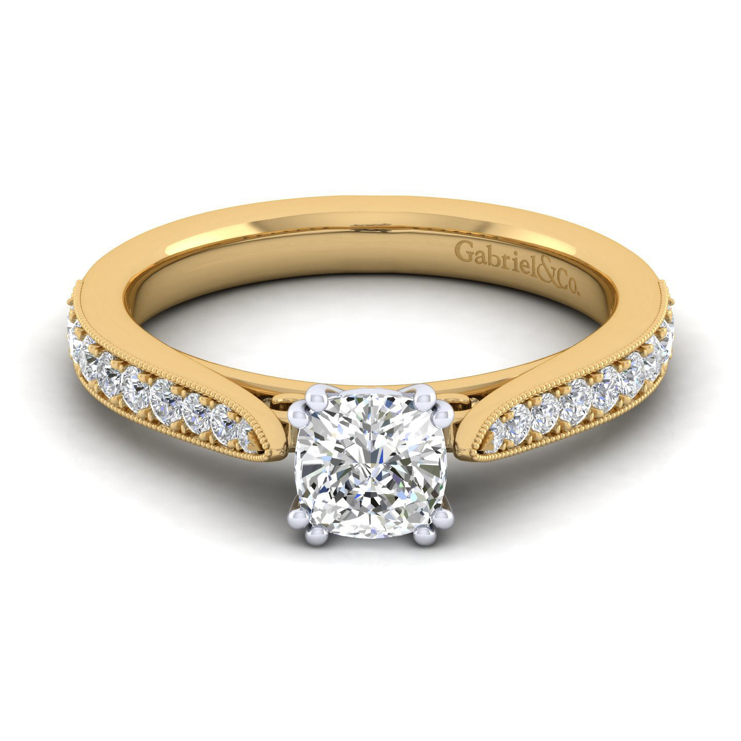 14K White-Yellow Gold Cushion Cut Diamond Engagement Ring